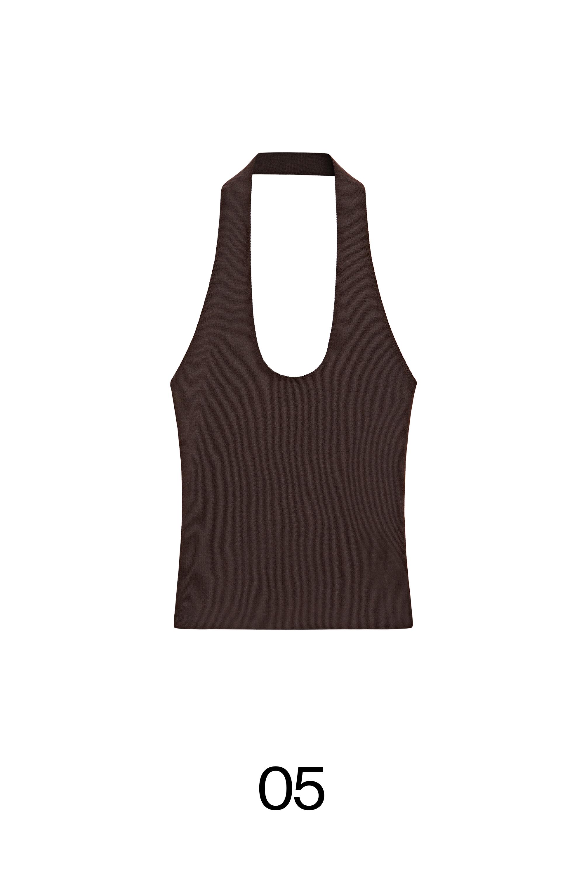 Fitted knit halter top — BROWN