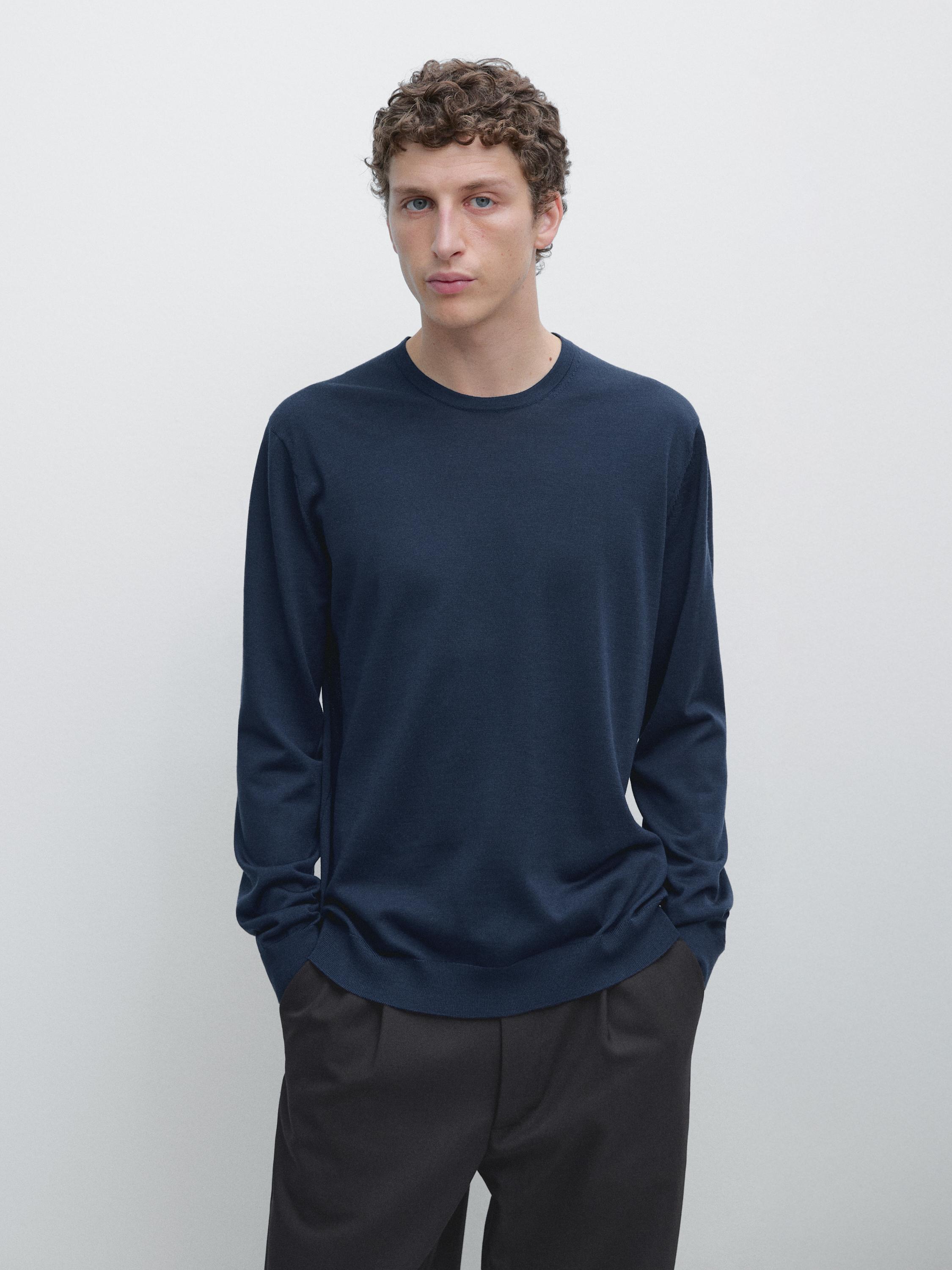 100% merino wool knit sweater — Prussian blue