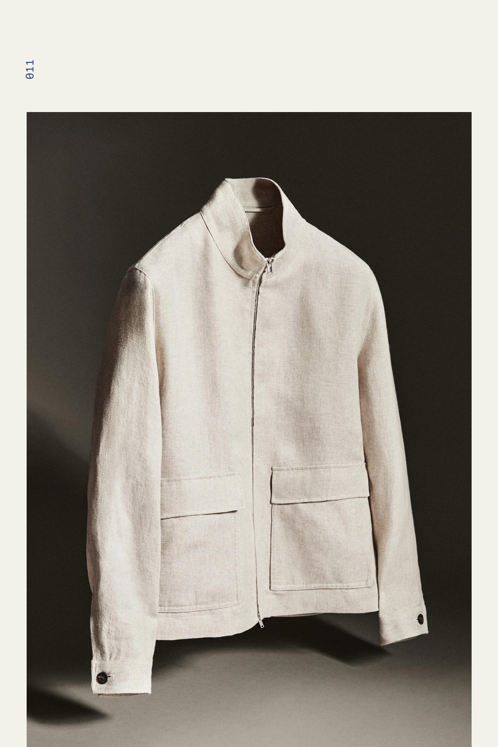100% linen total look jacket with pockets — CREAM