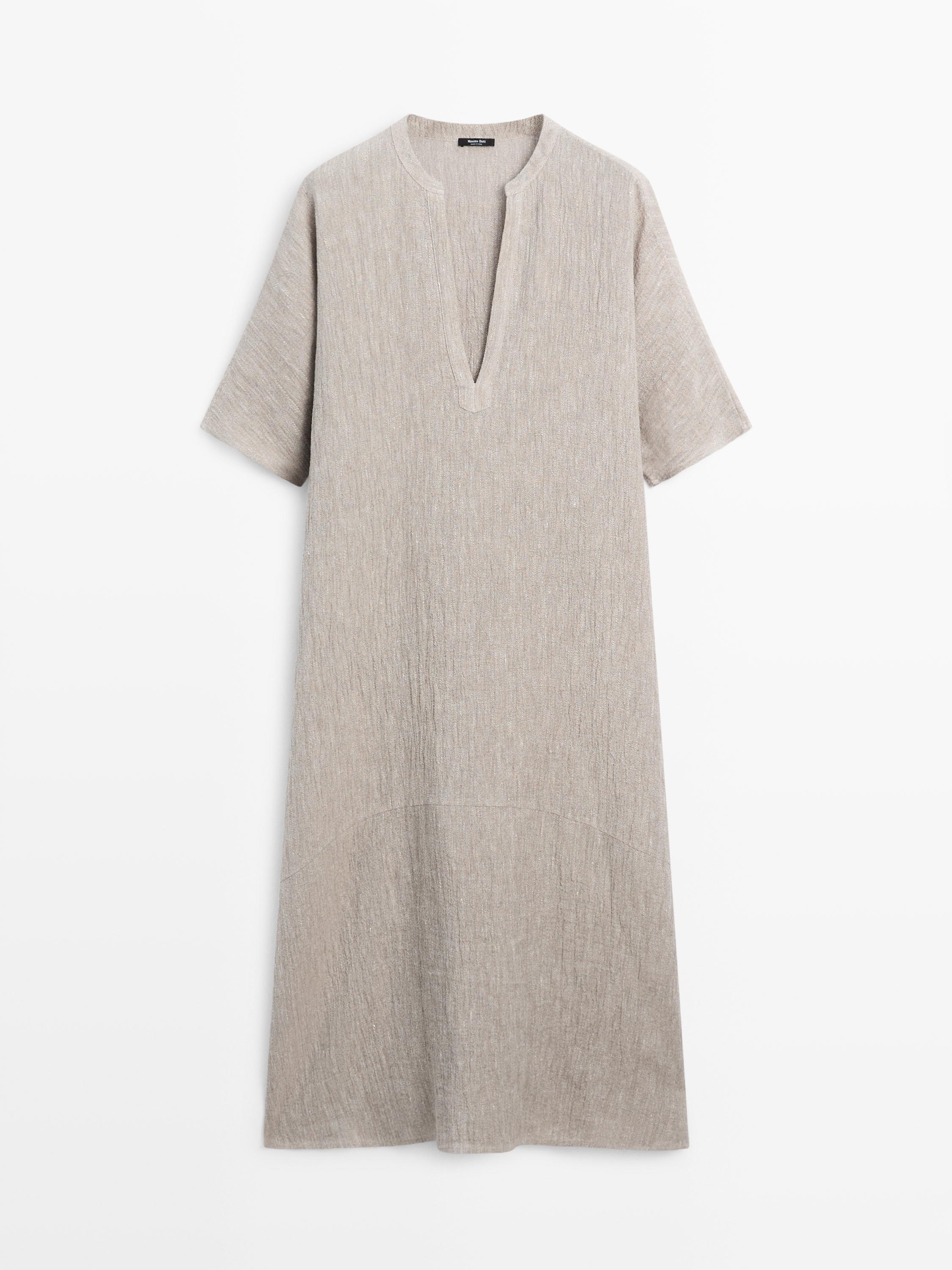 Waffle-knit linen blend kaftan dress — MINK