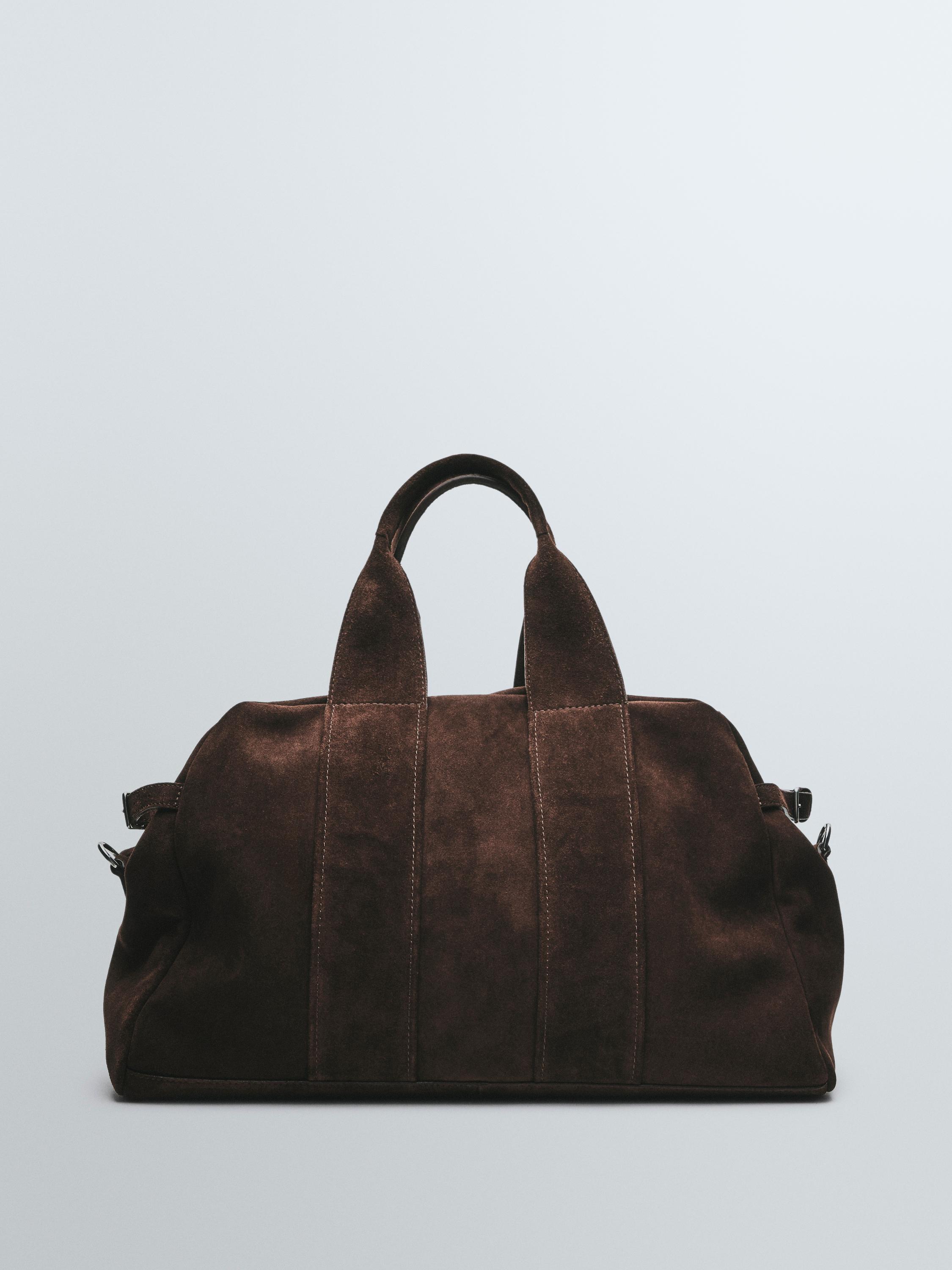 Suede leather travel bag — MOLE BROWN
