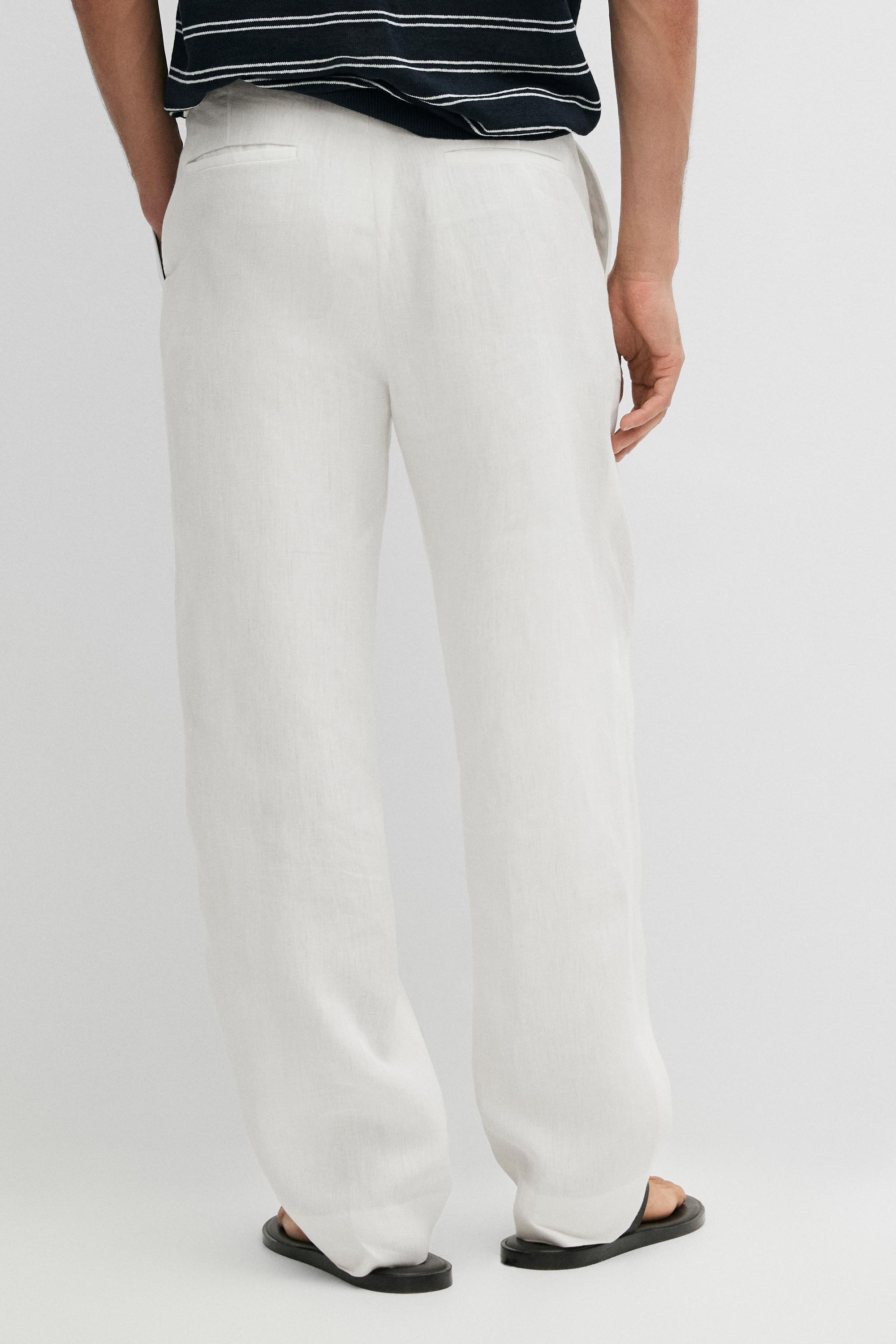 Darted 100% linen trousers — Off white