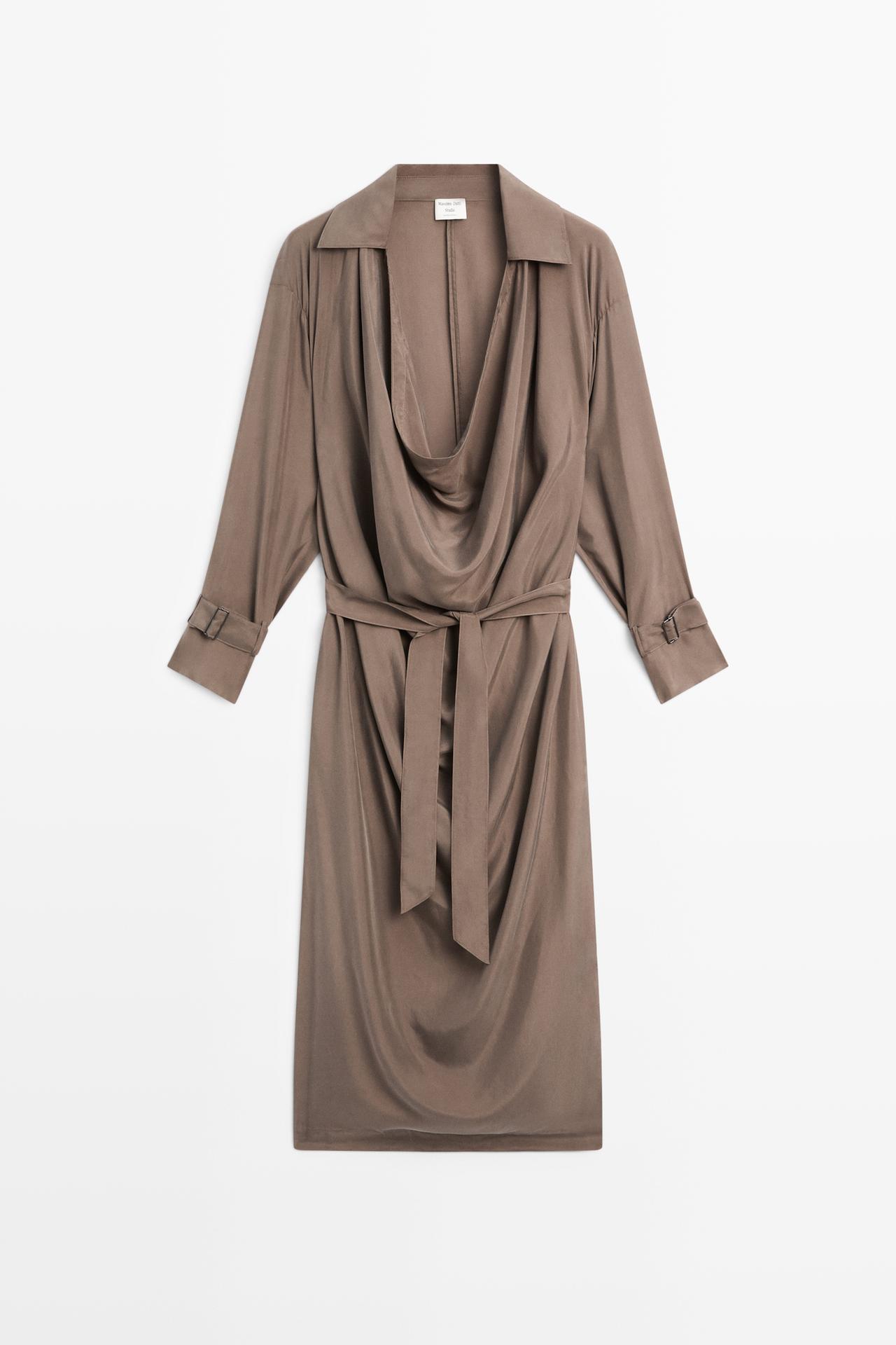 Draped neckline trench dress - STUDIO — BROWN