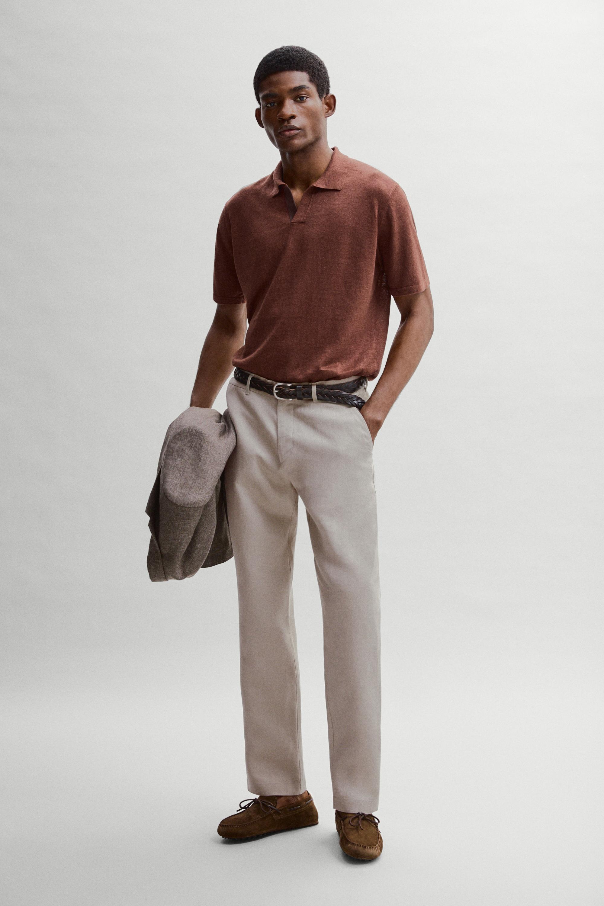 Linen V-neck polo sweater — COPPER