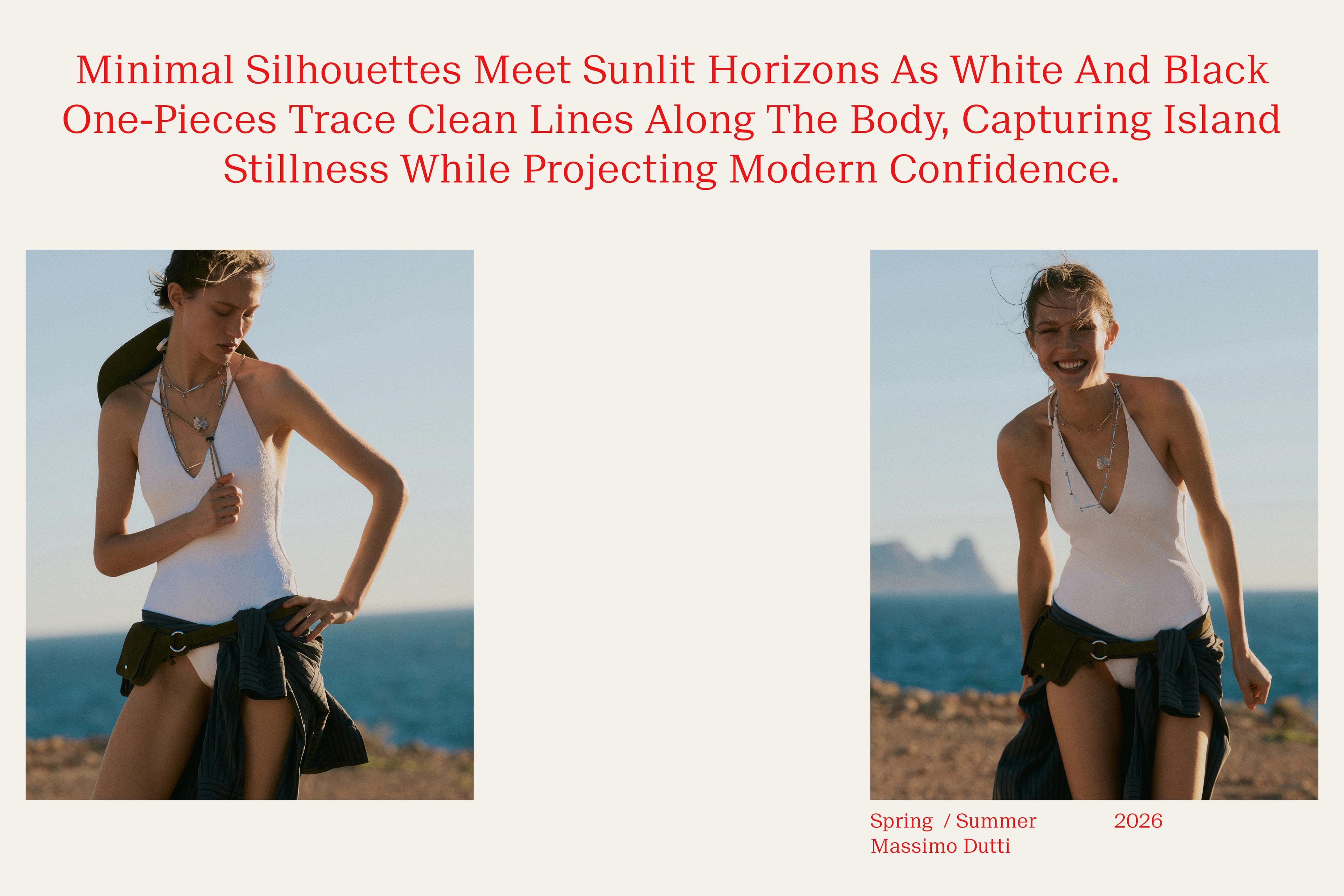 V yakalı ve bele bağlı koyu renk kemerli beyaz tek parça mayo.