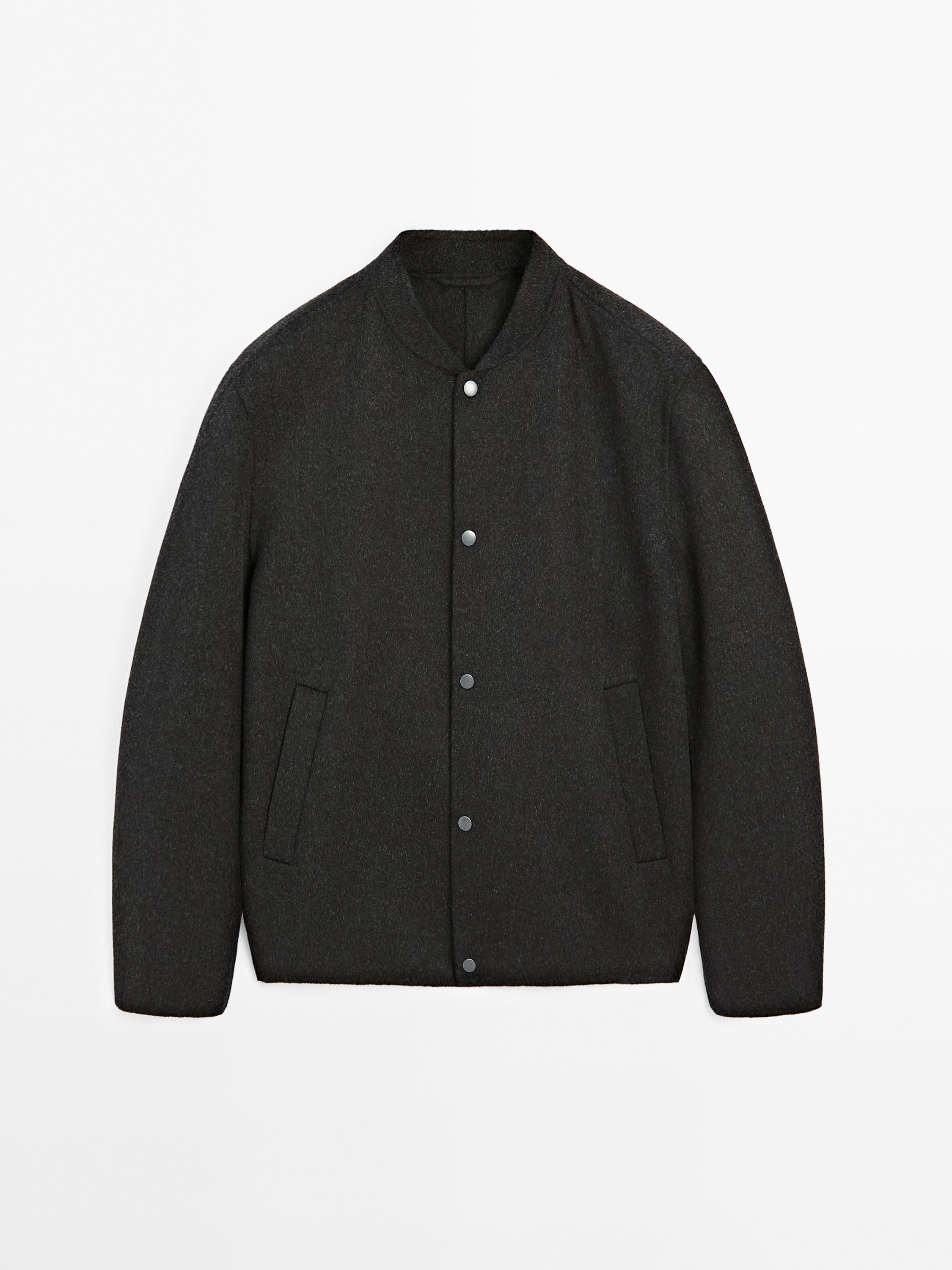 Double-layer wool blend bomber jacket