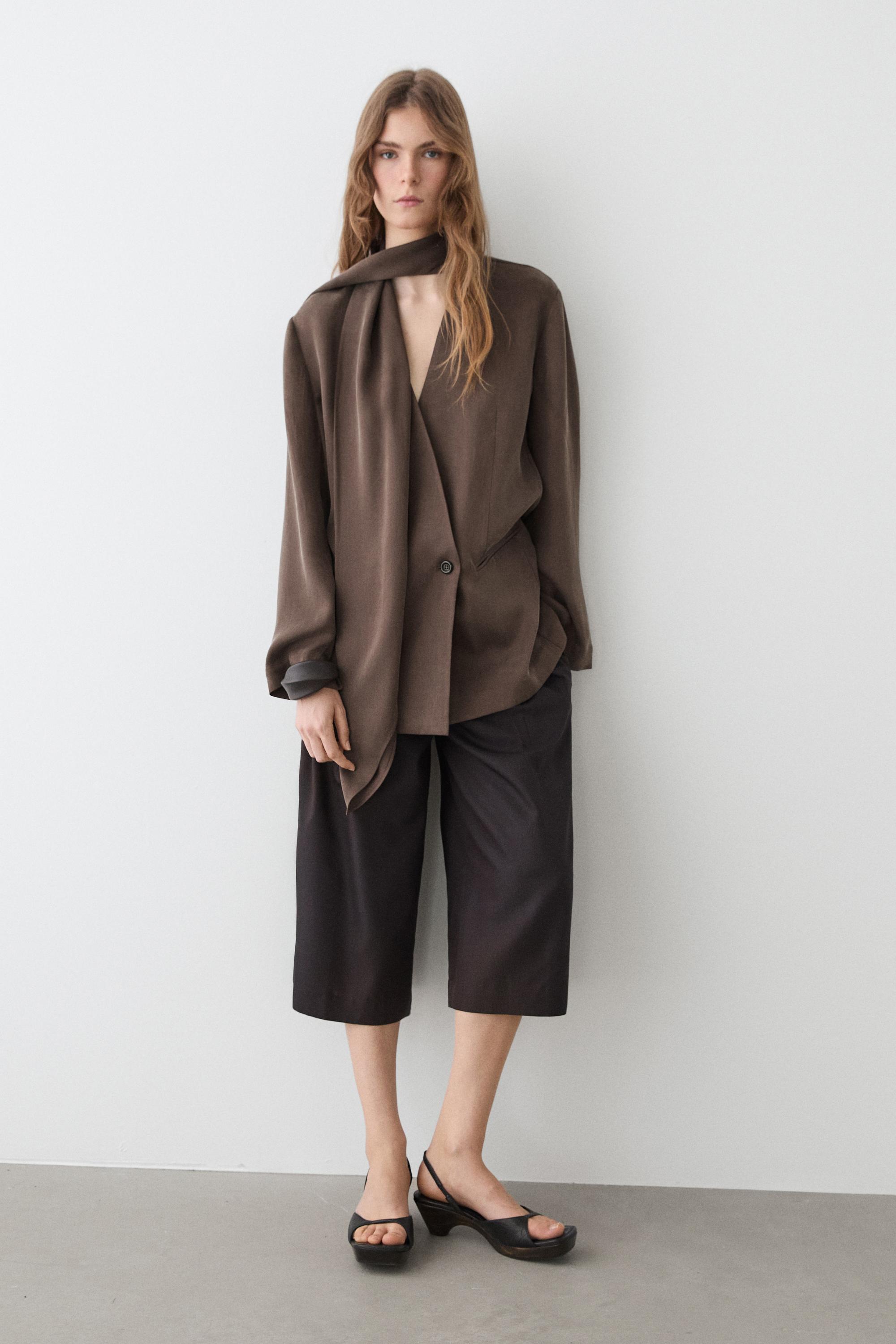 Total look flowing overshirt with tie detail — PLUM