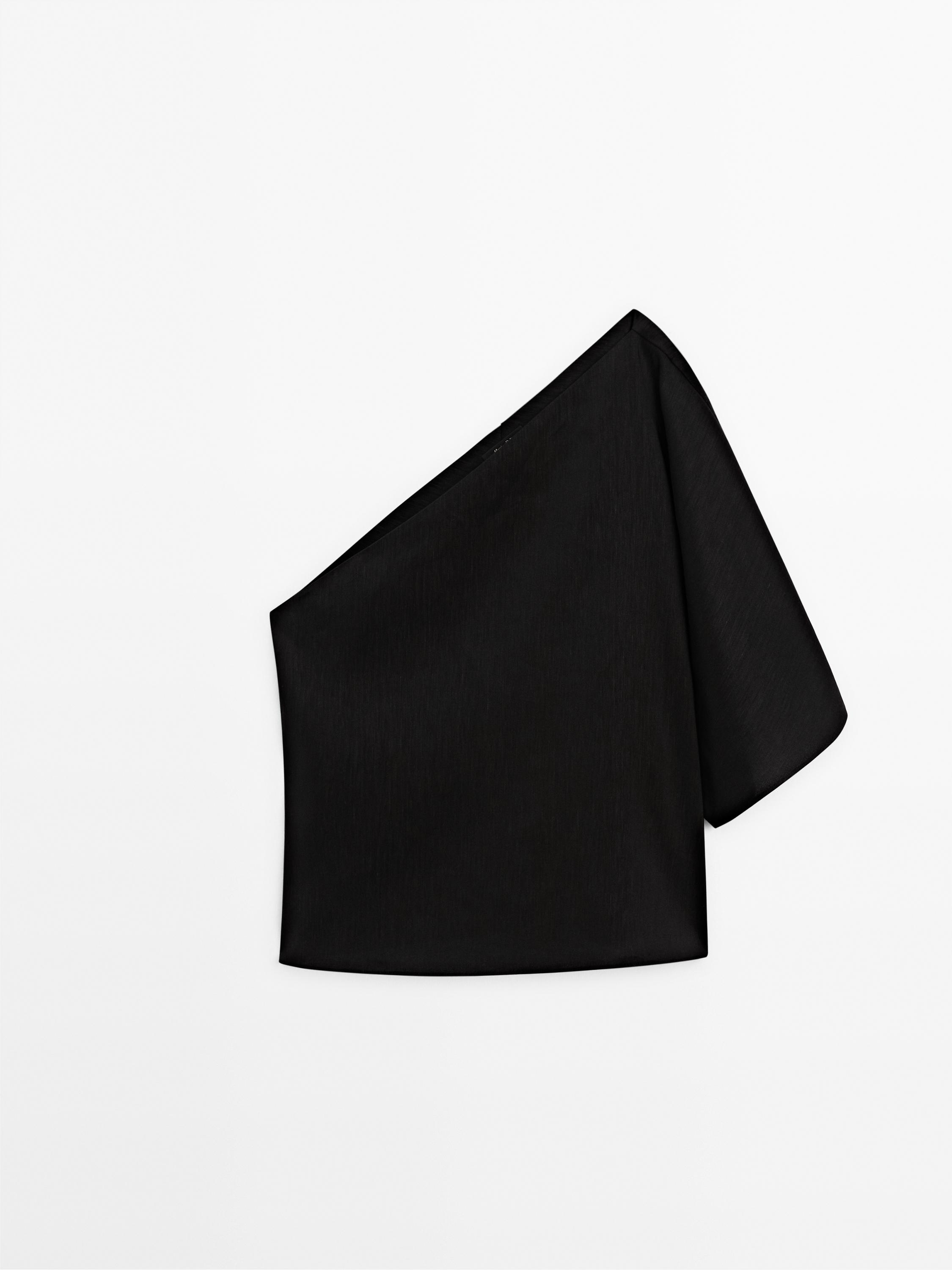 Asymmetric linen blend top