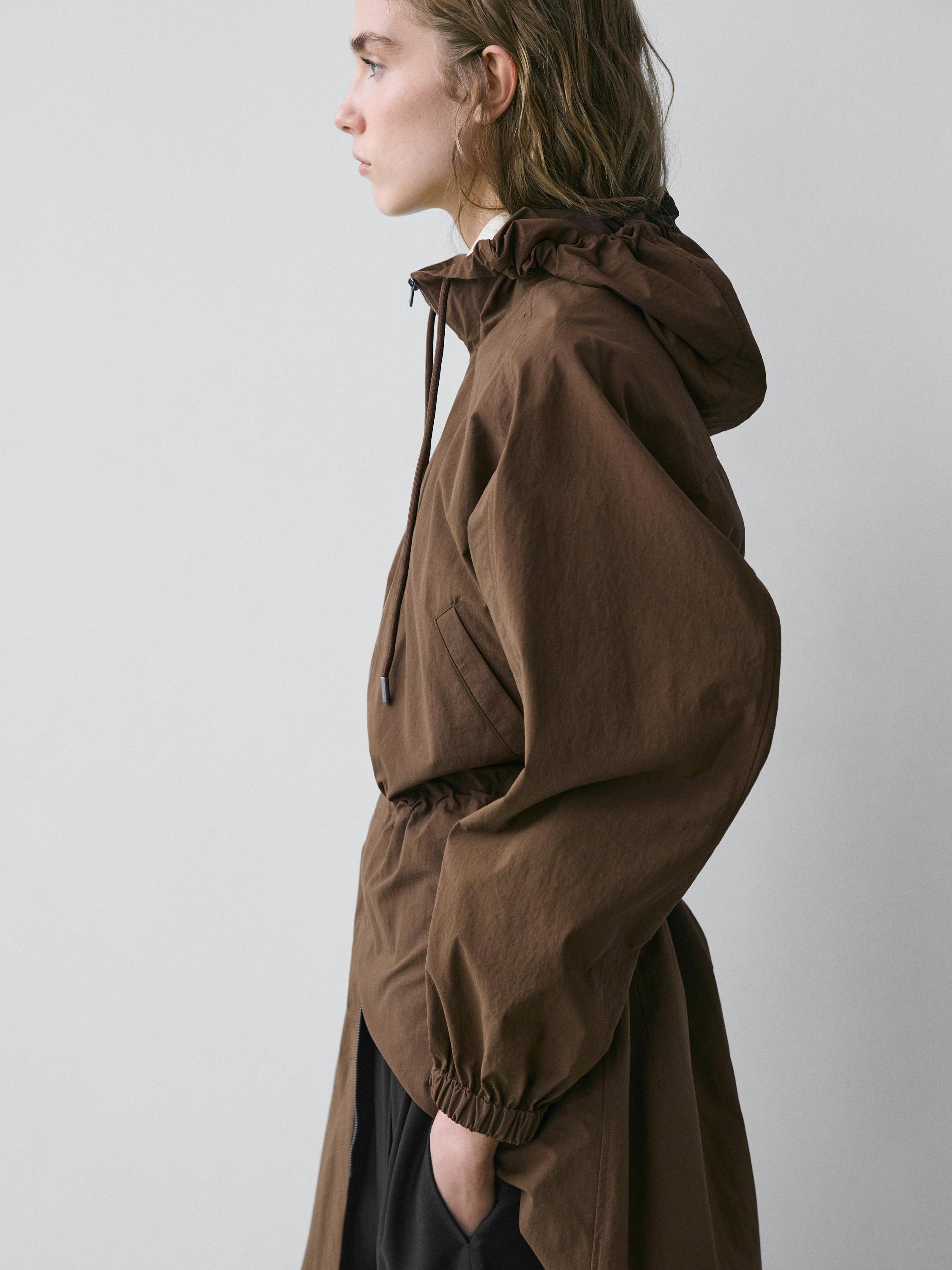Long technical fabric parka — BROWN