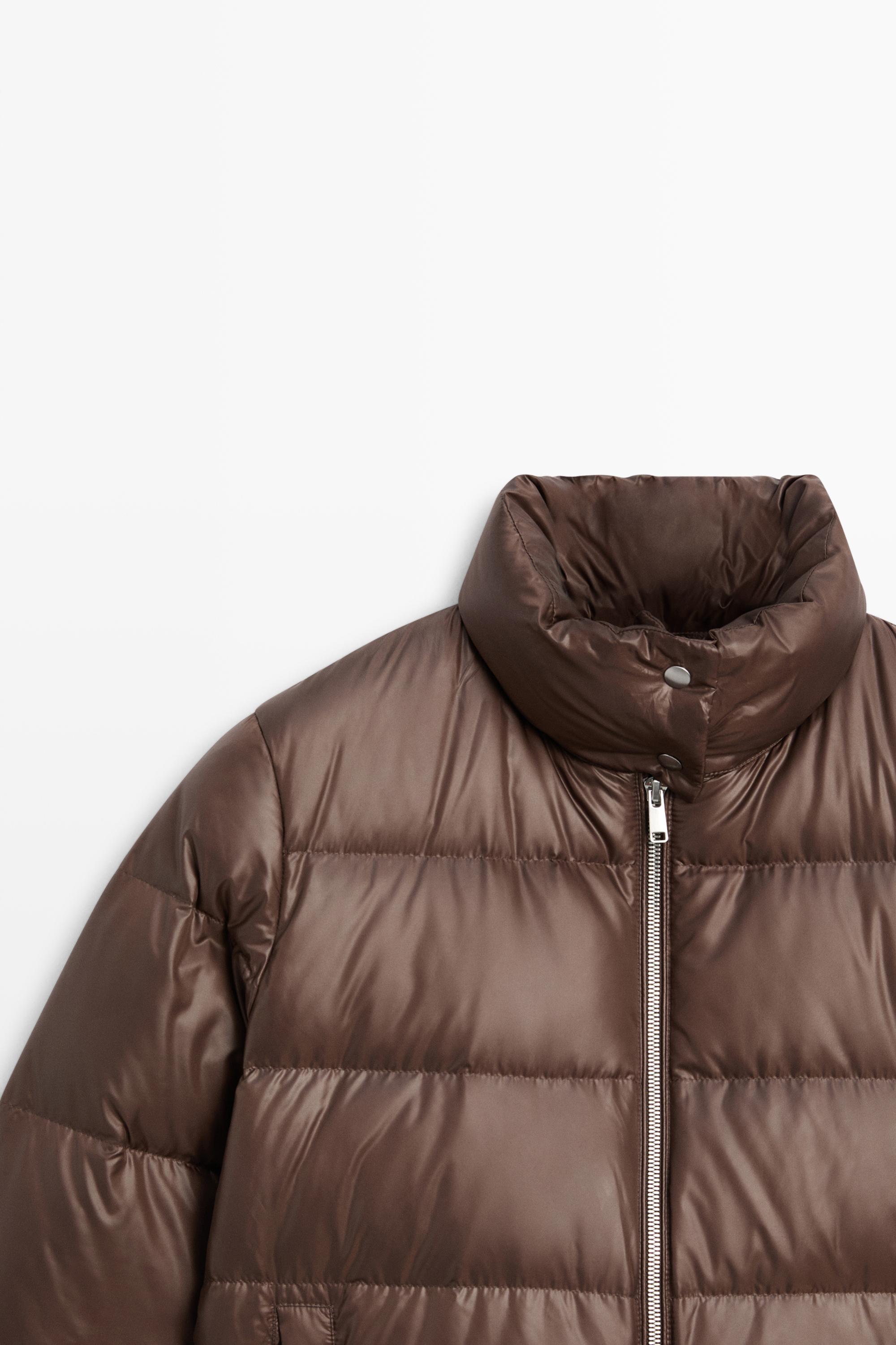 Stand collar down jacket — BROWN MARL