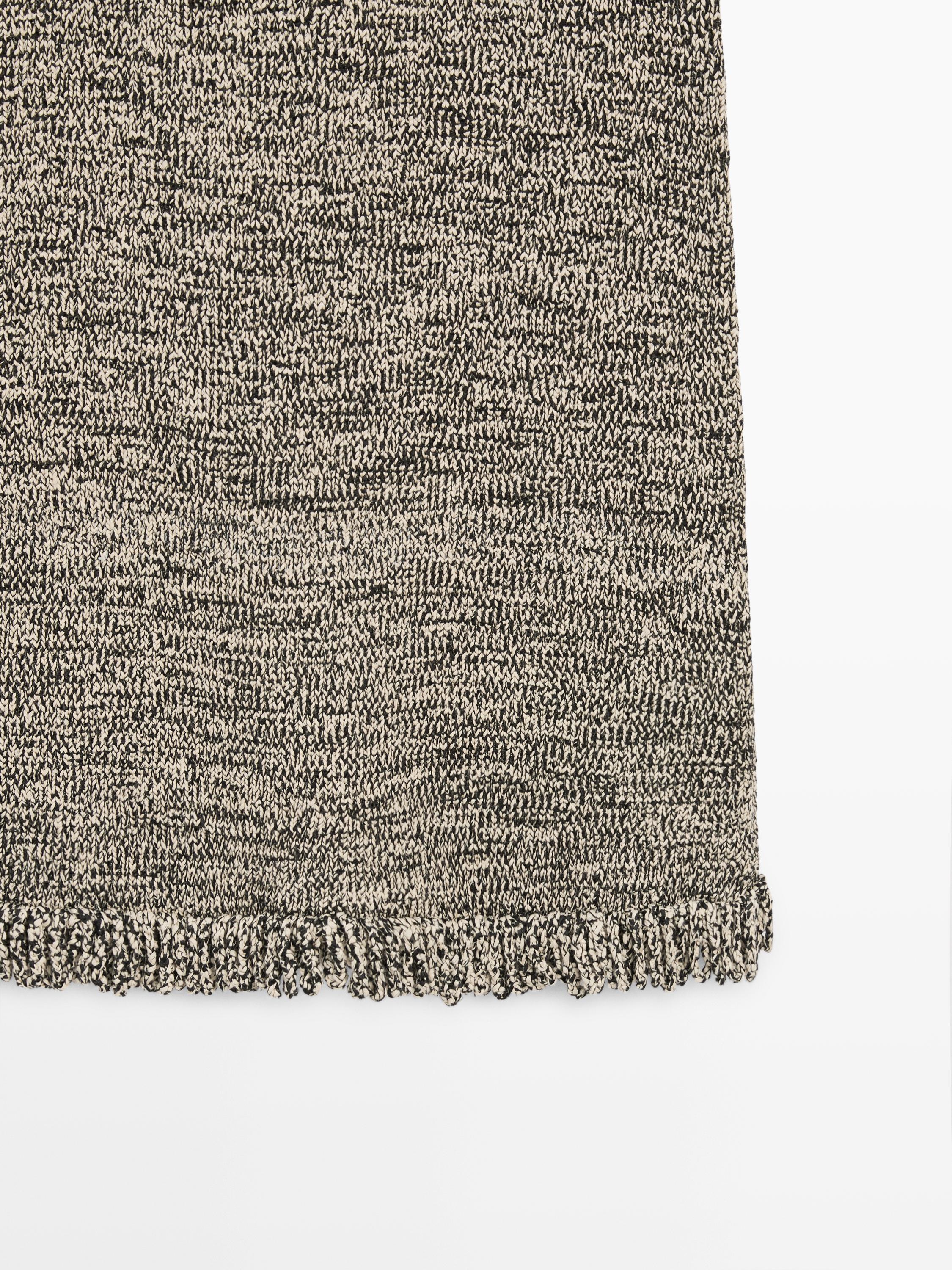 Total look knit skirt with fringing — BLACK