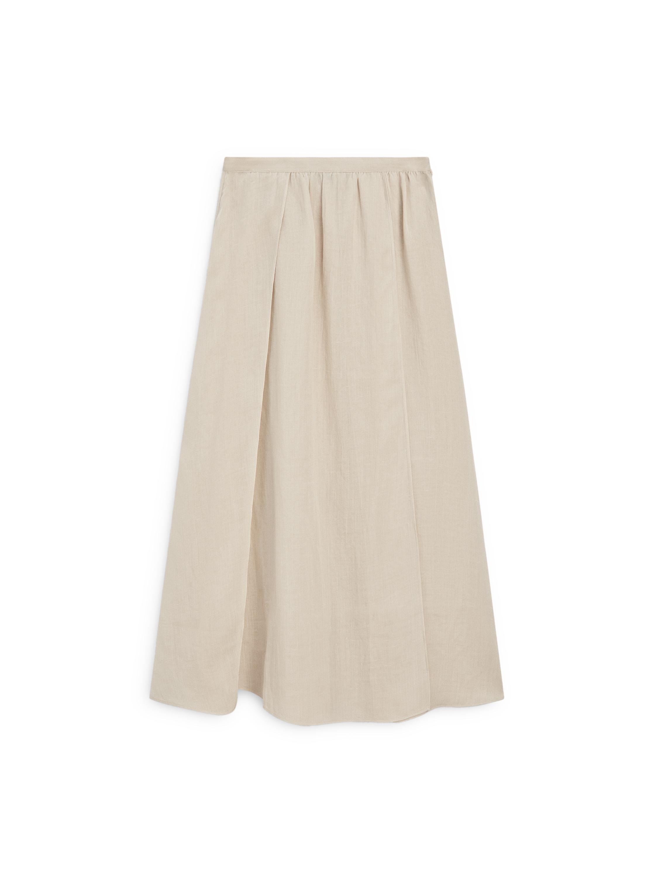 Flowing ramie blend midi skirt — CREAM