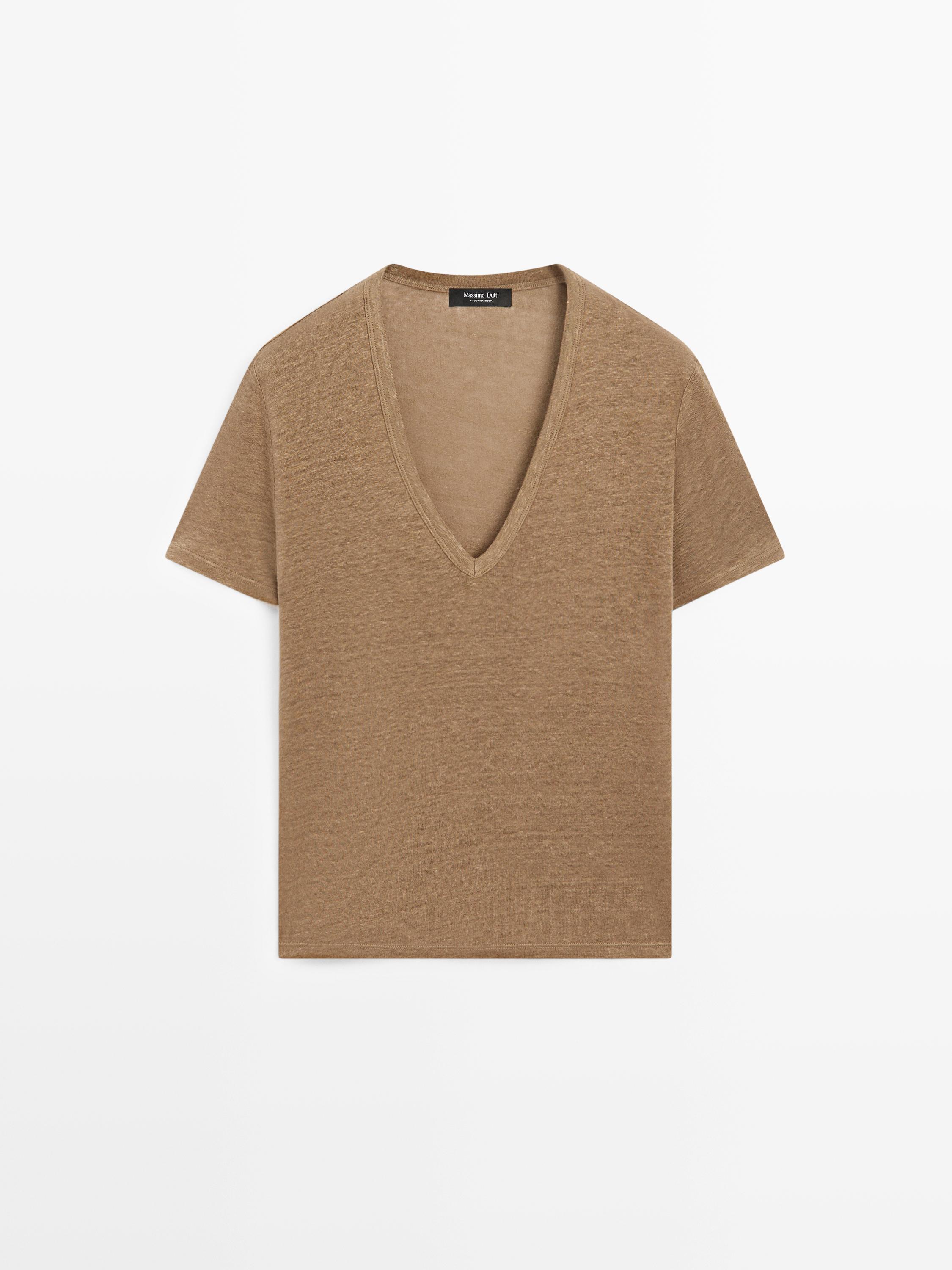 Linen V-neck T-shirt — OCHRE