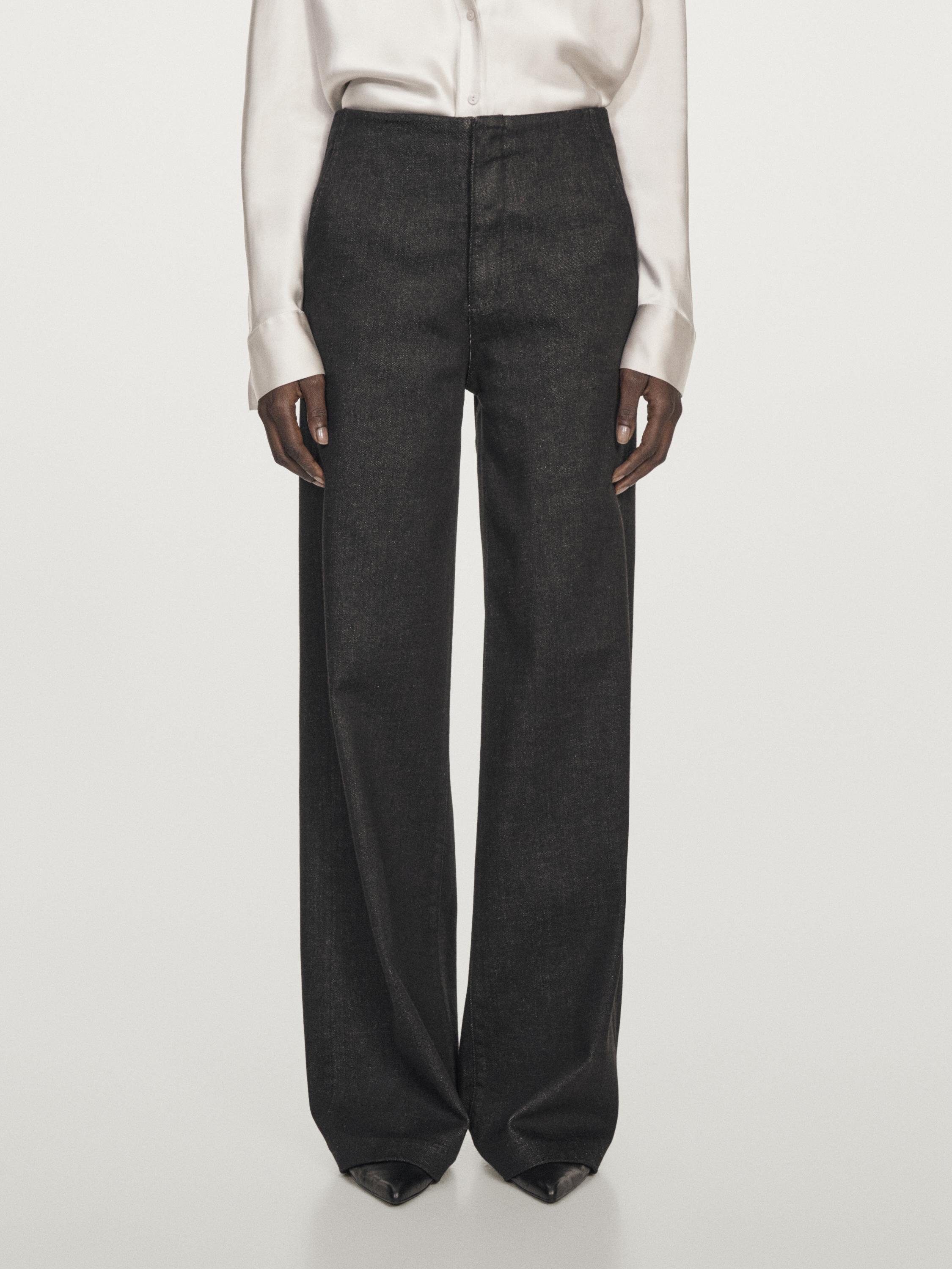 بنطلون جينز بخصر مرتفع وساق عريضة