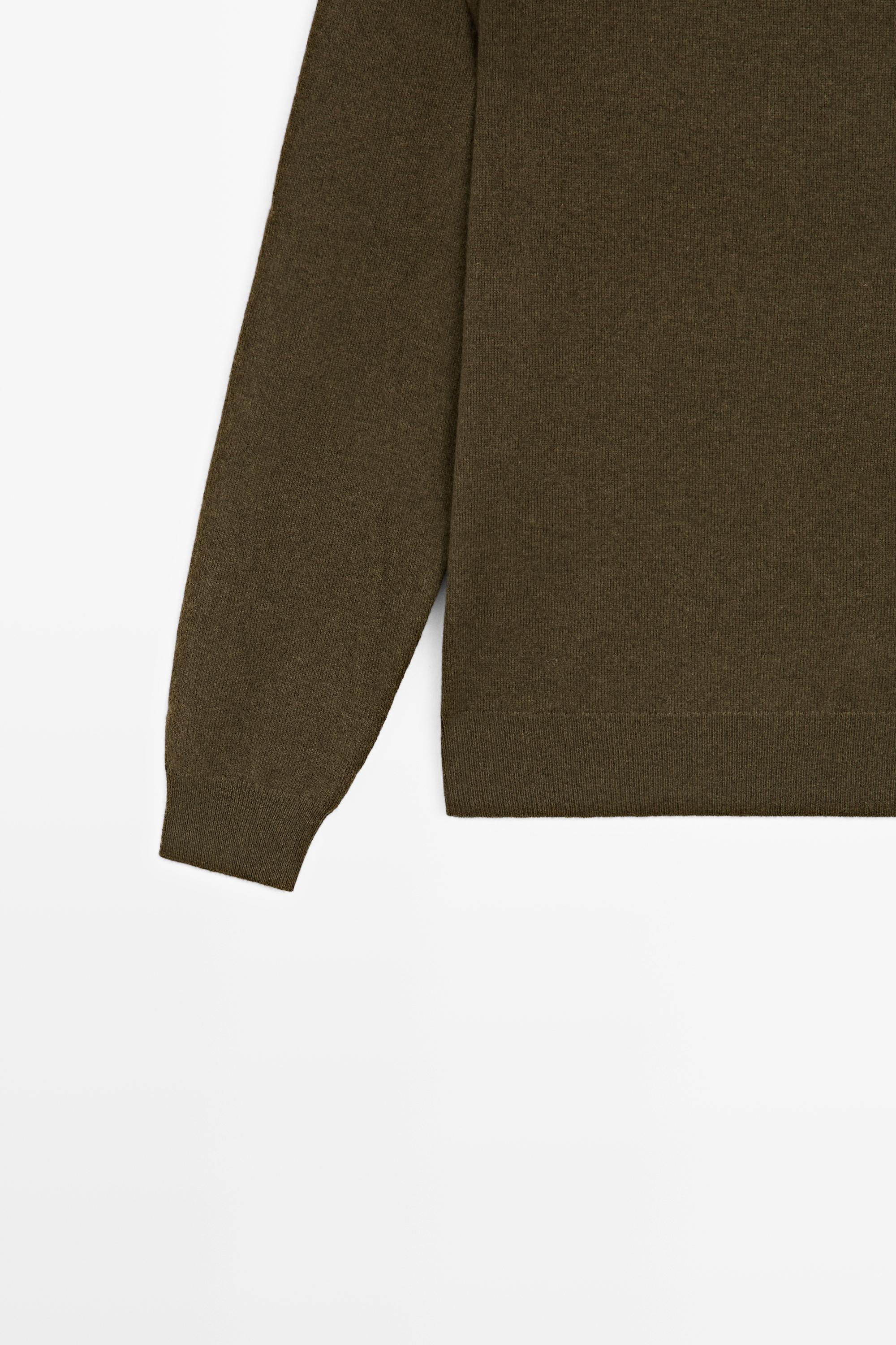 100% cashmere ribbed knit sweater — KHAKI
