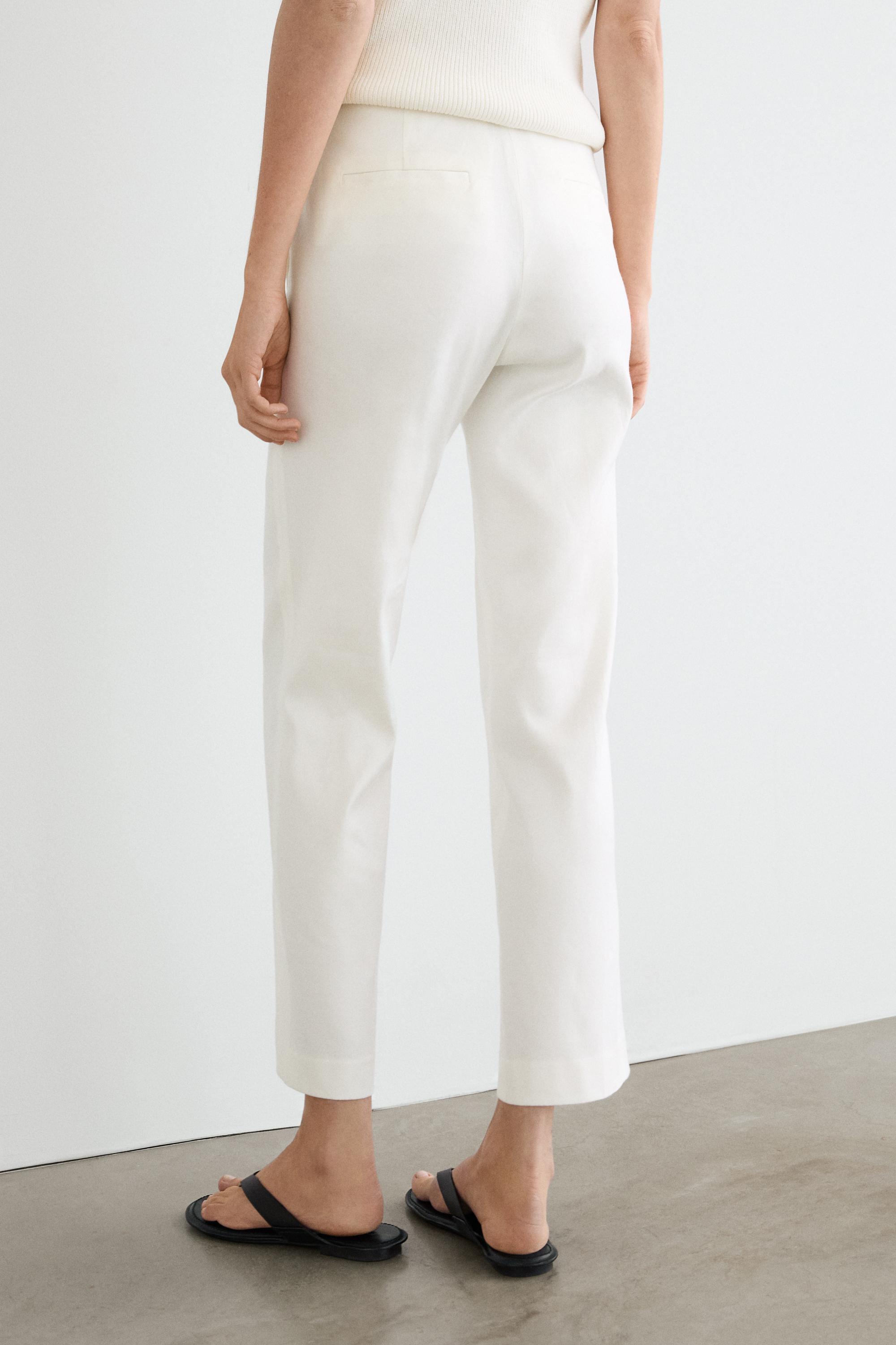 Straight-leg linen blend trousers — WHITE