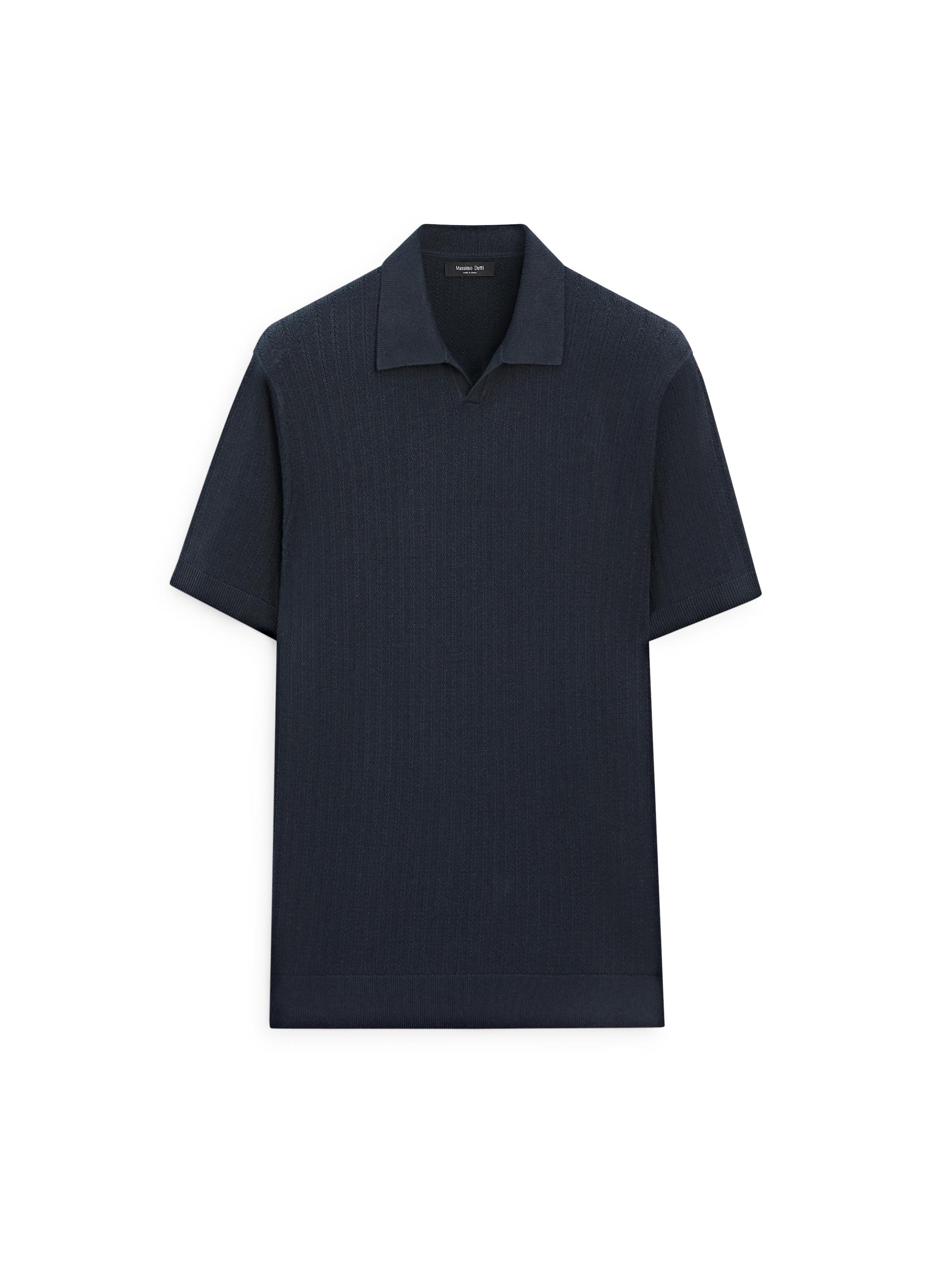 Knit polo sweater with cutwork detail — NAVY BLUE