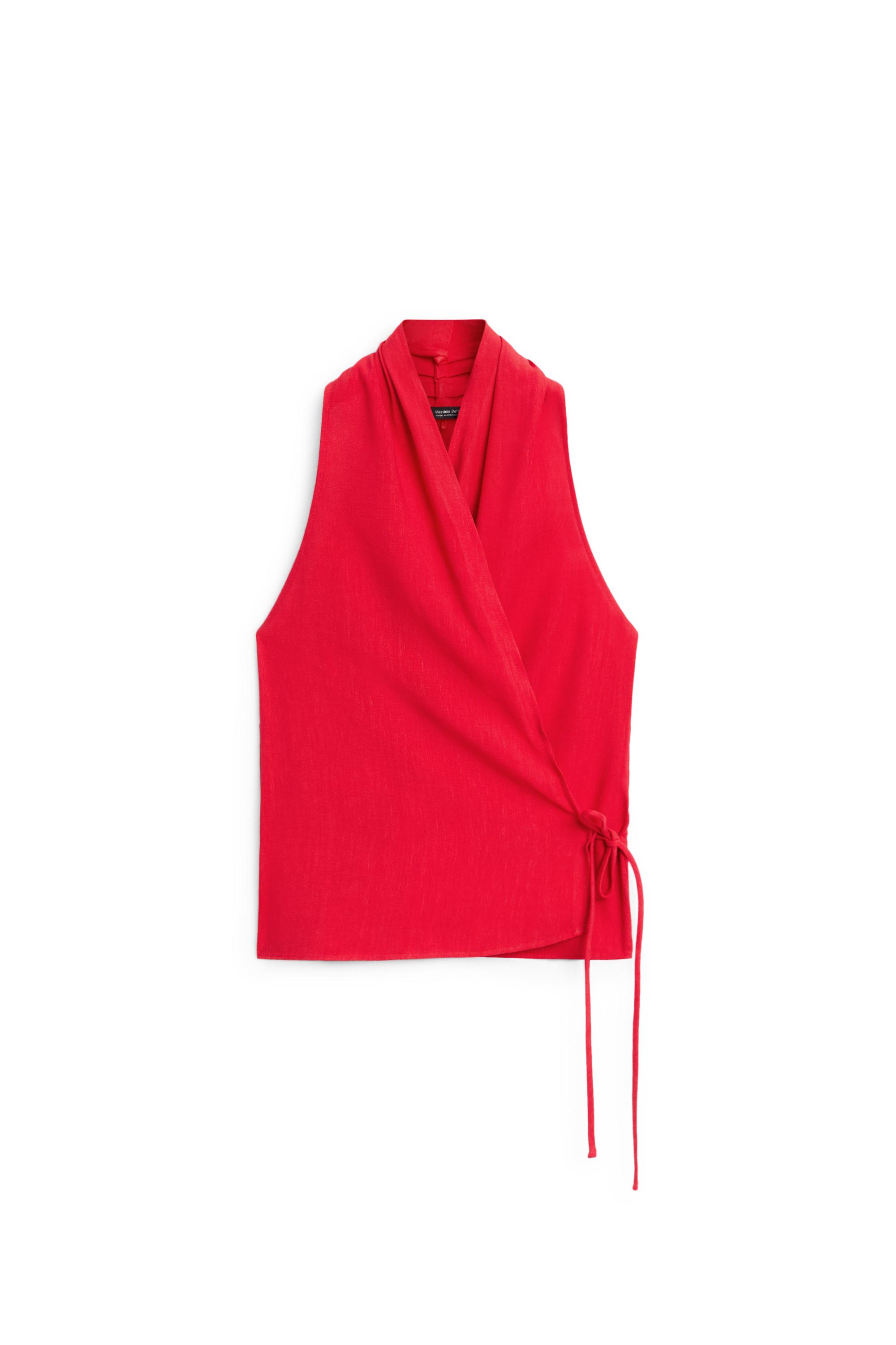 Linen halter top with tie detail — RED
