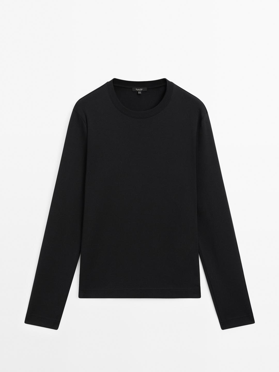 100% cotton interlock long sleeve T-shirt — BLACK