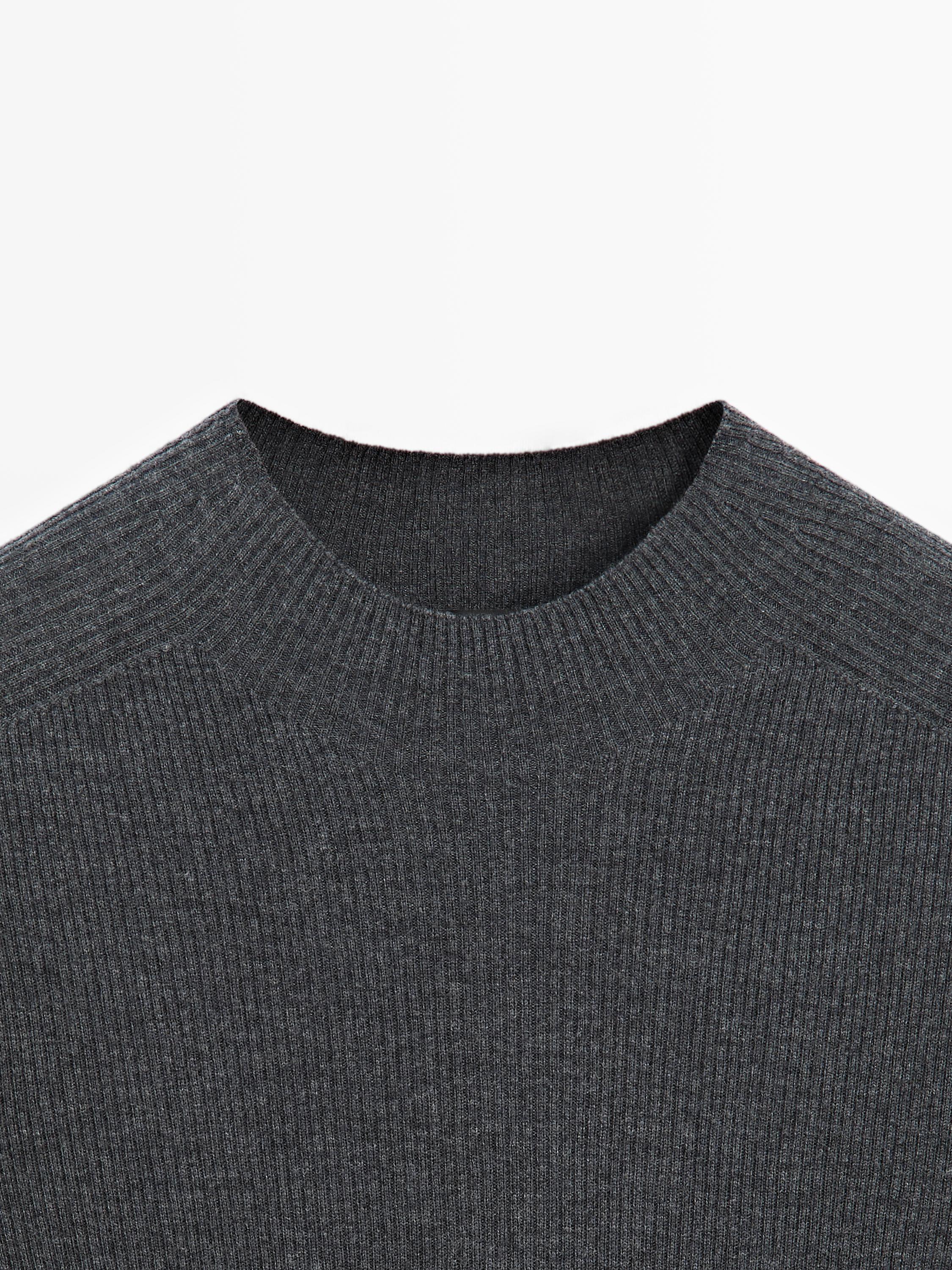 Ribbed knit mock turtleneck sweater — ANTHRACITE GREY