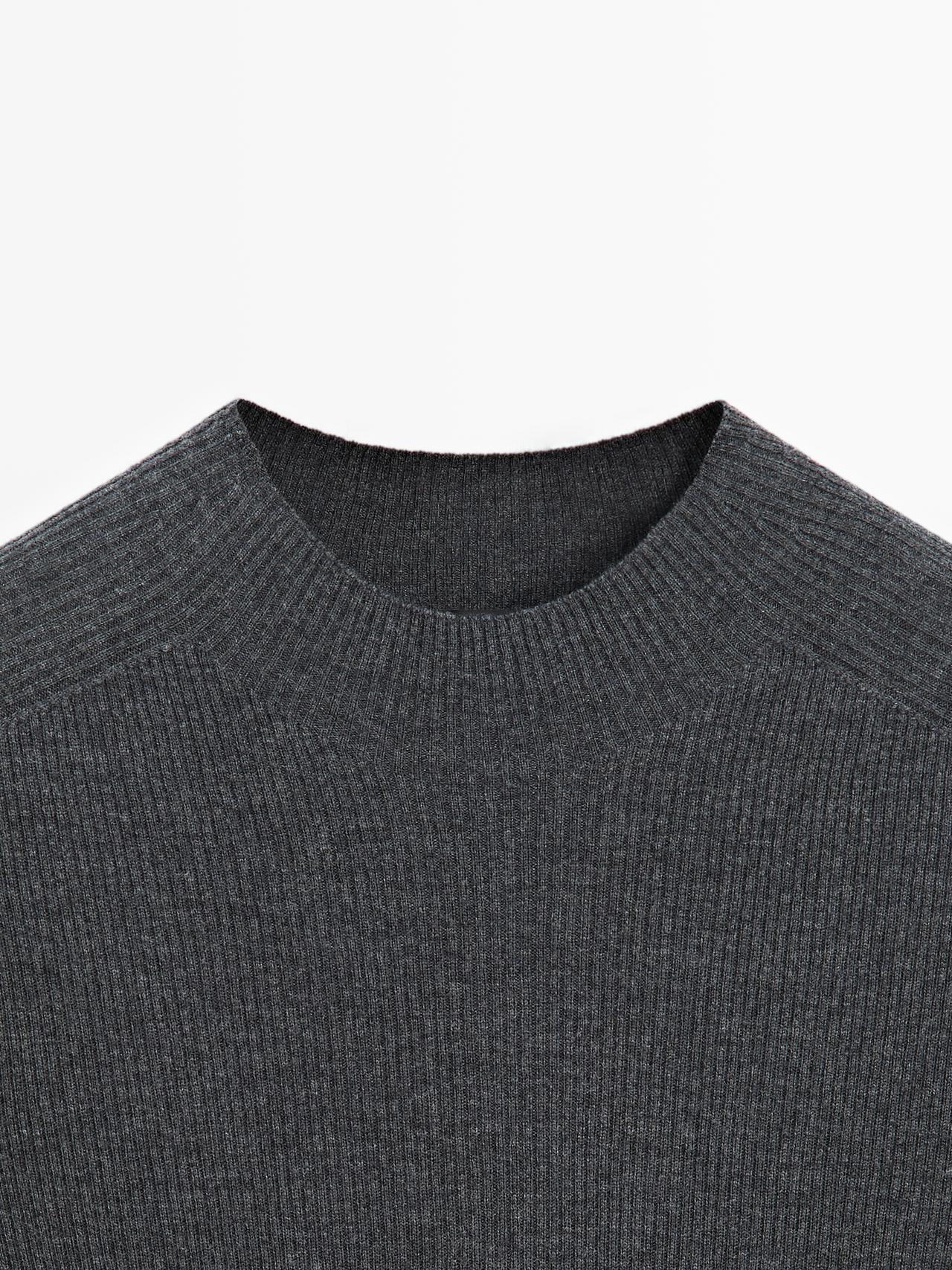 Mock turtleneck ribbed knit sweater — ANTHRACITE GREY