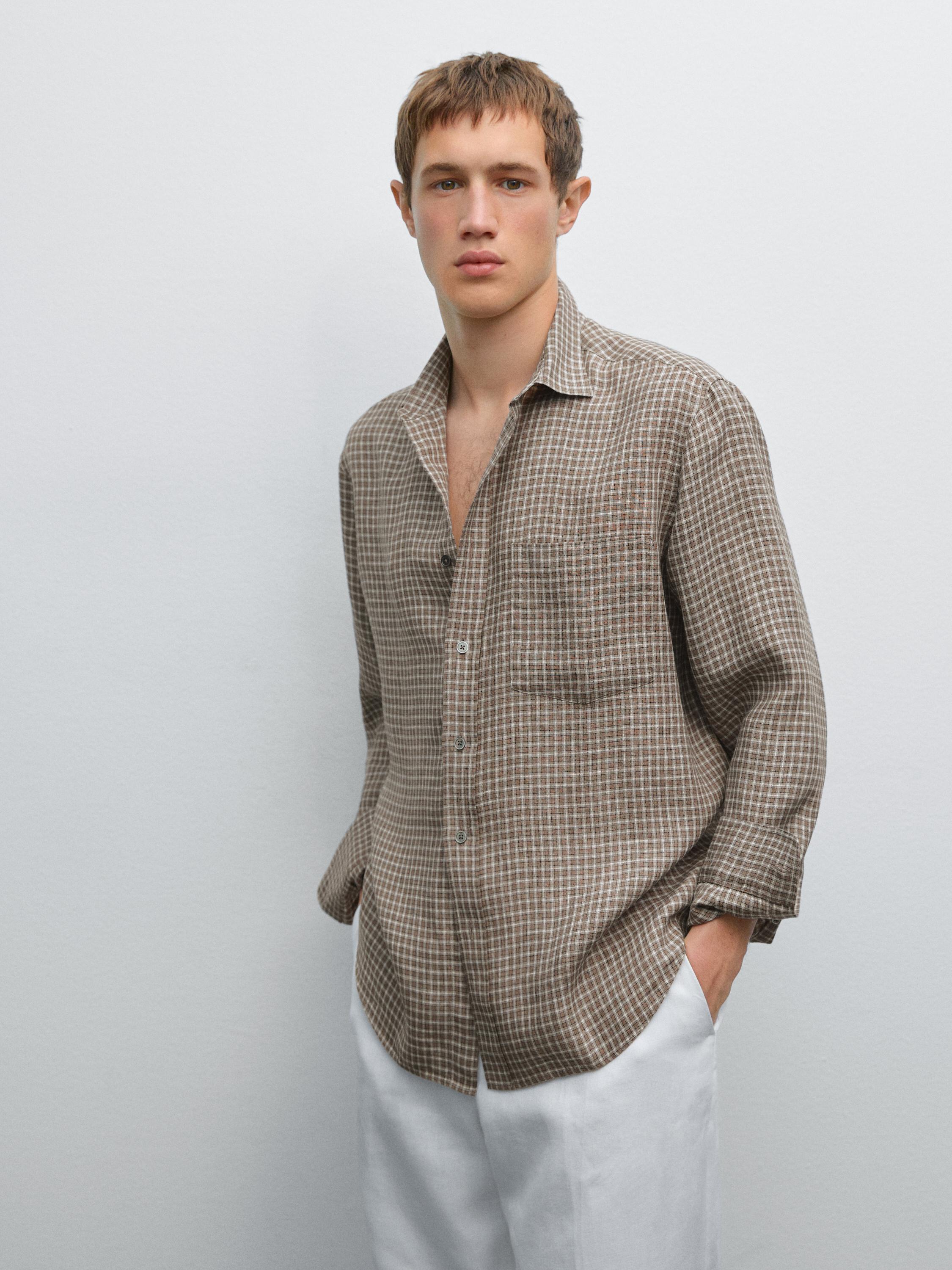 Regular fit linen check shirt