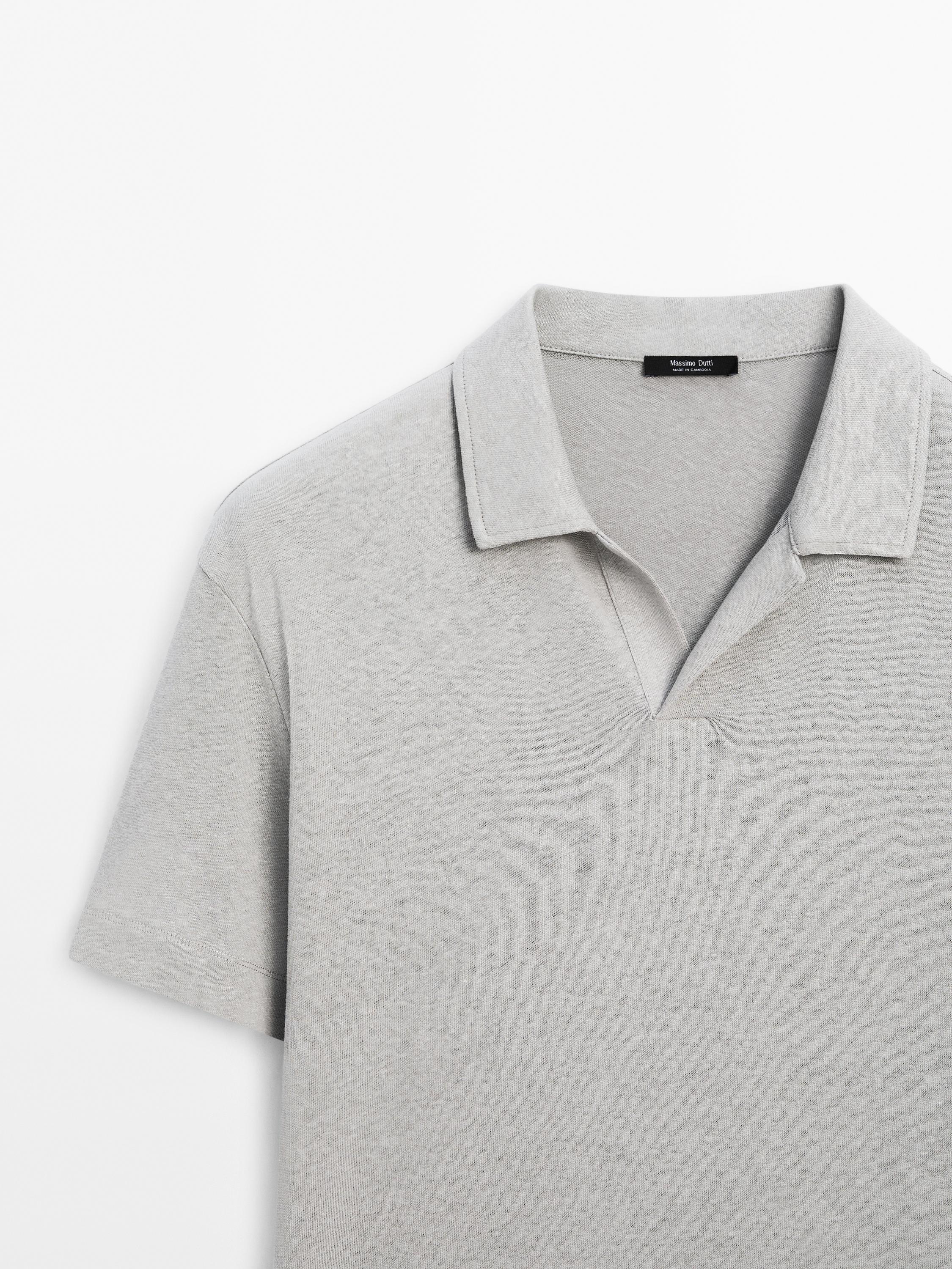 Linen blend short sleeve polo shirt
