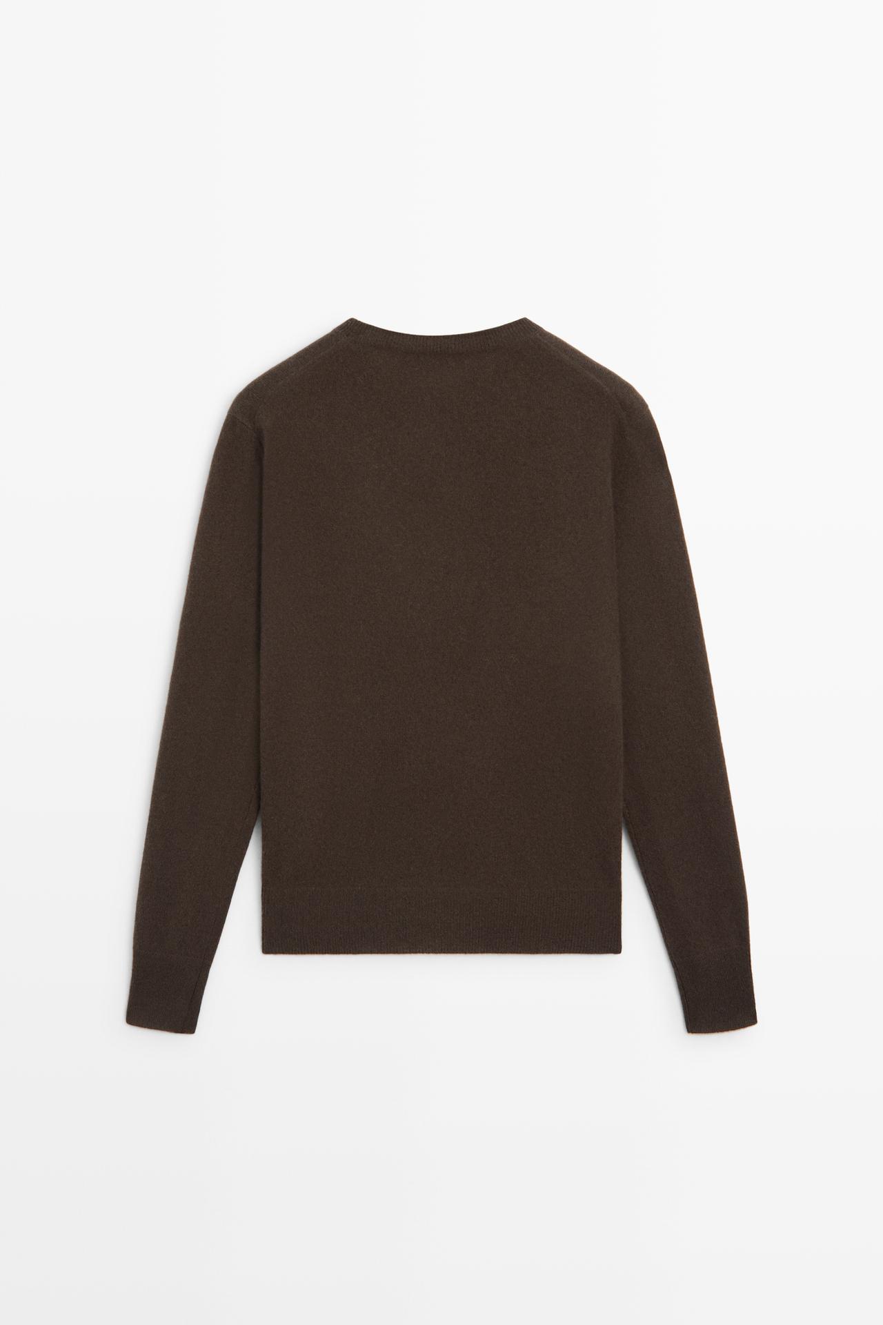 Wool blend crew neck knit sweater — BROWN MARL