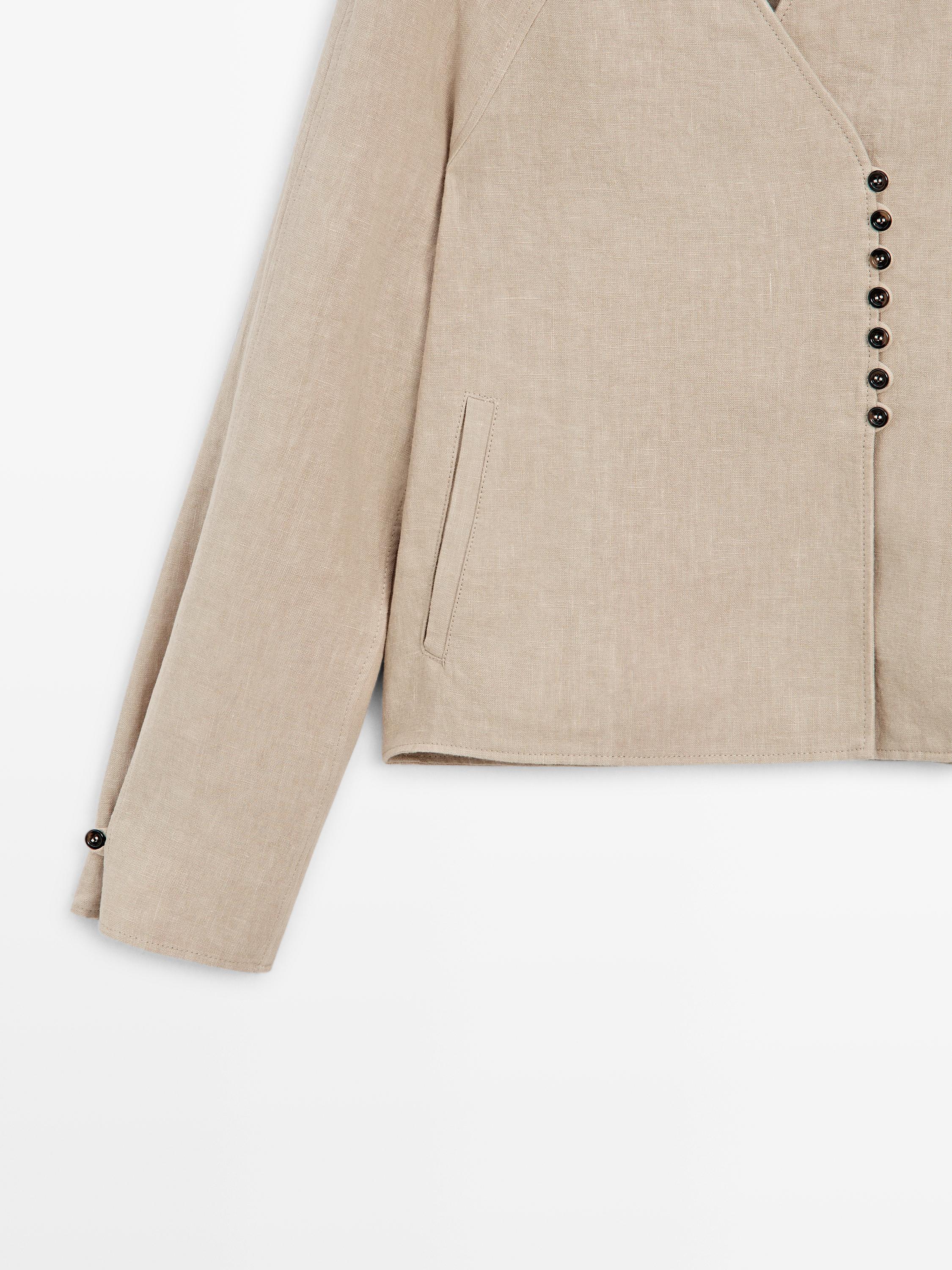 Cropped 100% linen jacket — BEIGE