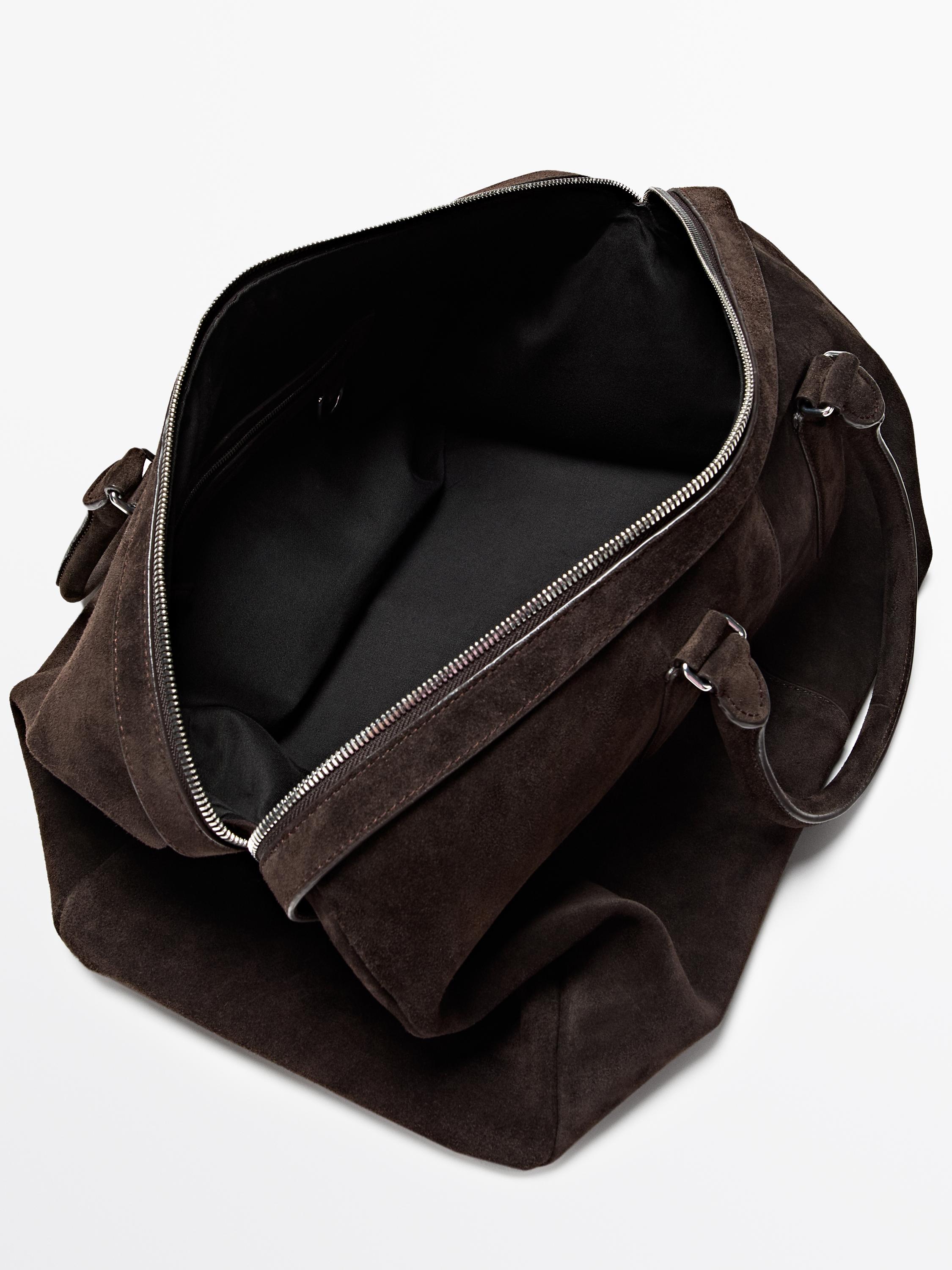 Suede leather travel bag — BROWN