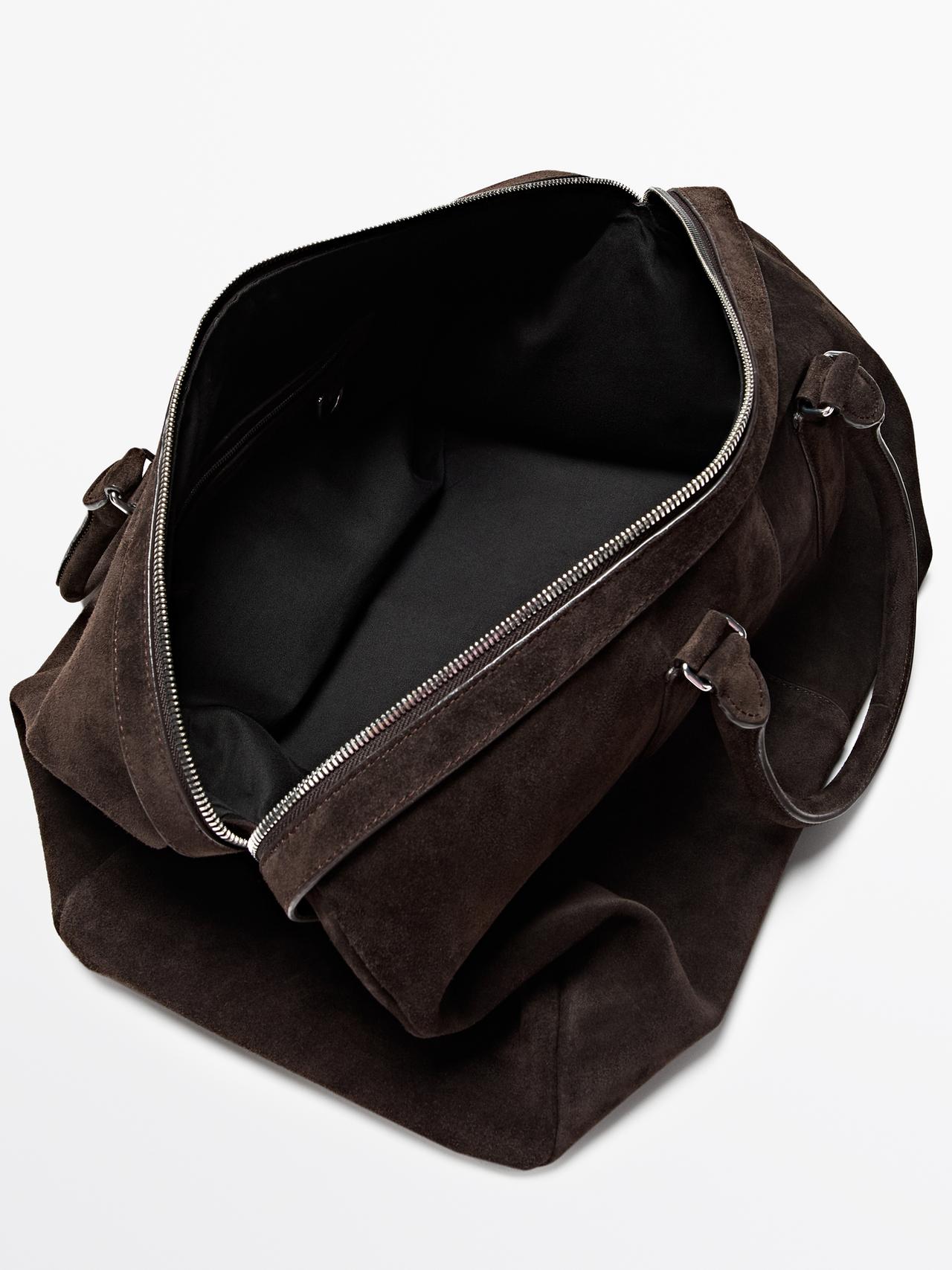 Suede leather travel bag — BROWN