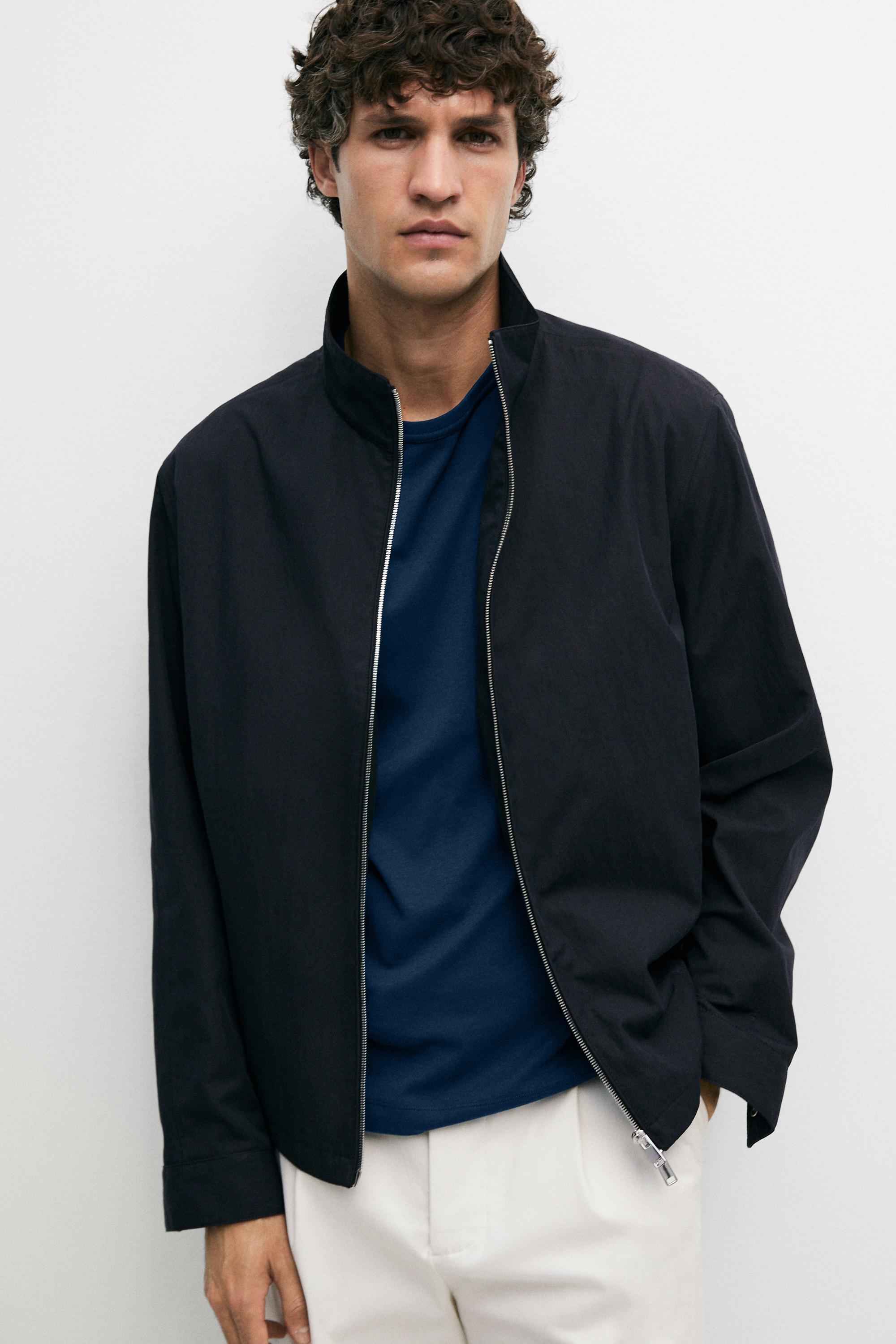 Cotton blend high-neck jacket — DARK NAVY