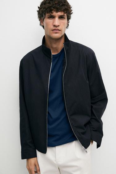 Cotton blend high-neck jacket — DARK NAVY 7