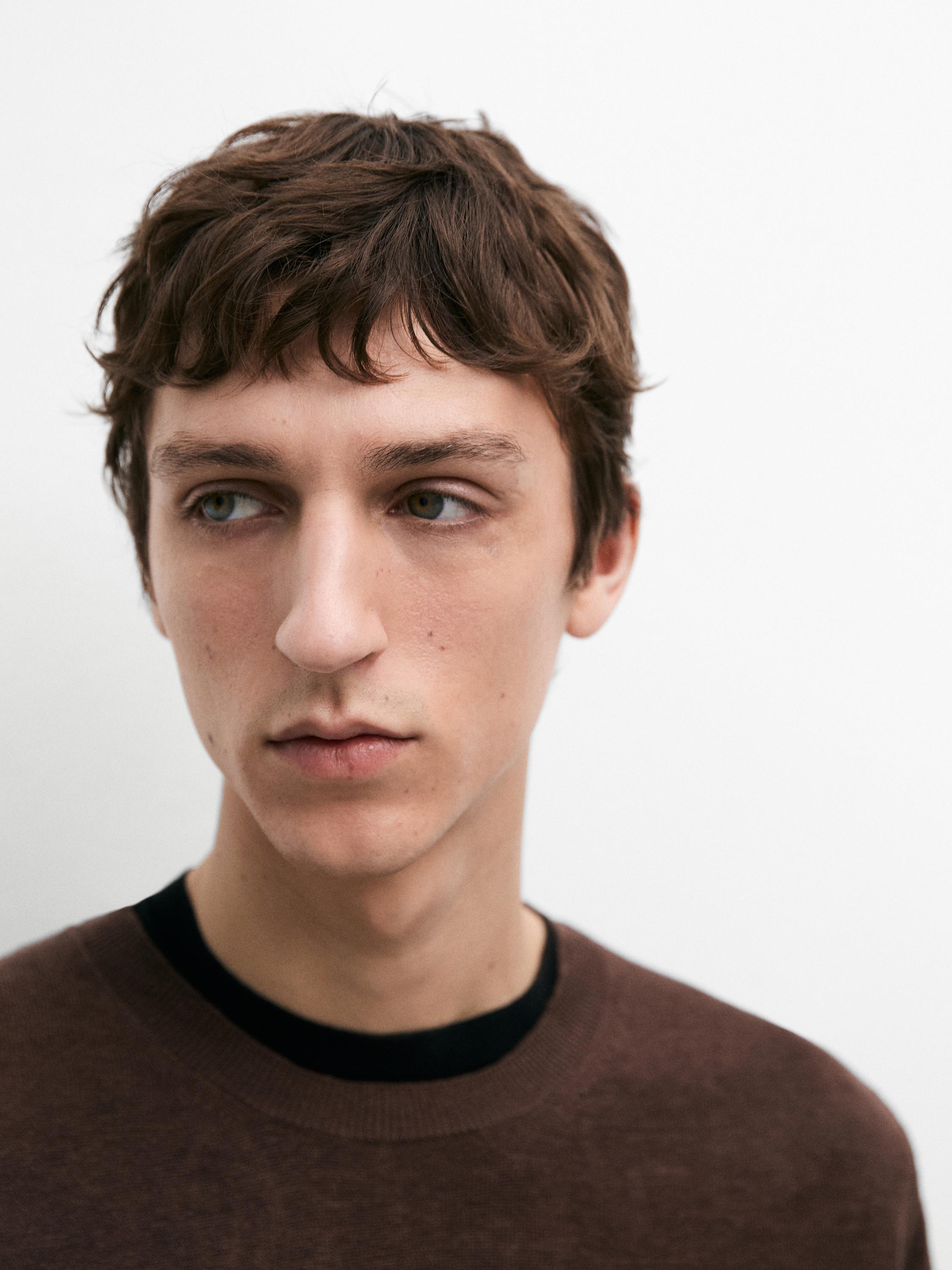 100% linen knit crew neck sweater — Reddish brown