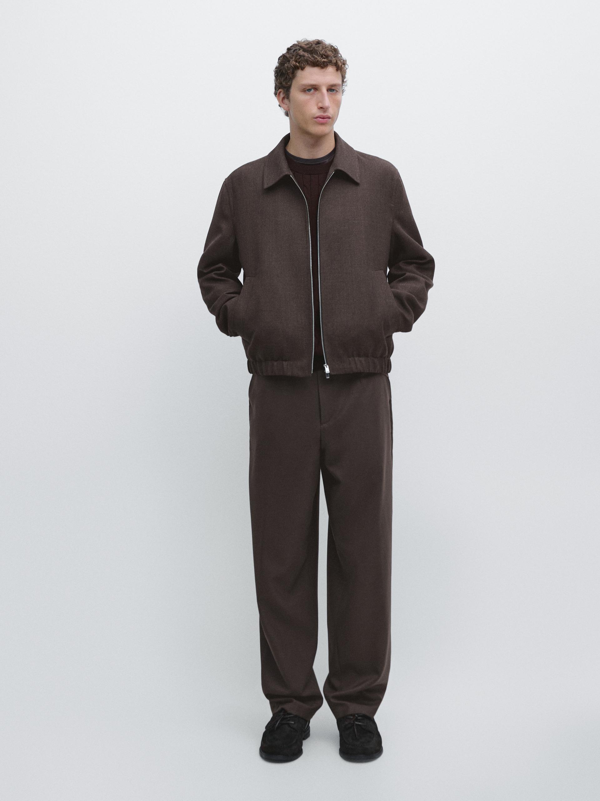 Pantaloni Jogger Fit In Misto Lana - Marrone - 48 - Massimo Dutti - Maschile