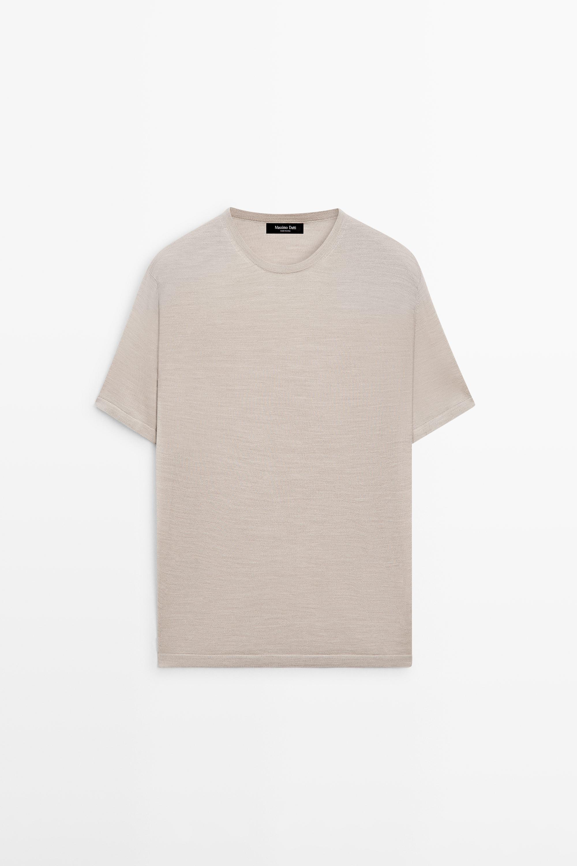 Wool-blend short-sleeve knit sweater — Beige