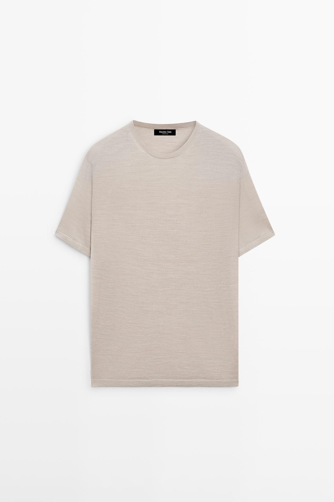 Massimo Dutti - Herre - Strikket T-Shirt I Uldblanding - Beige - Xl