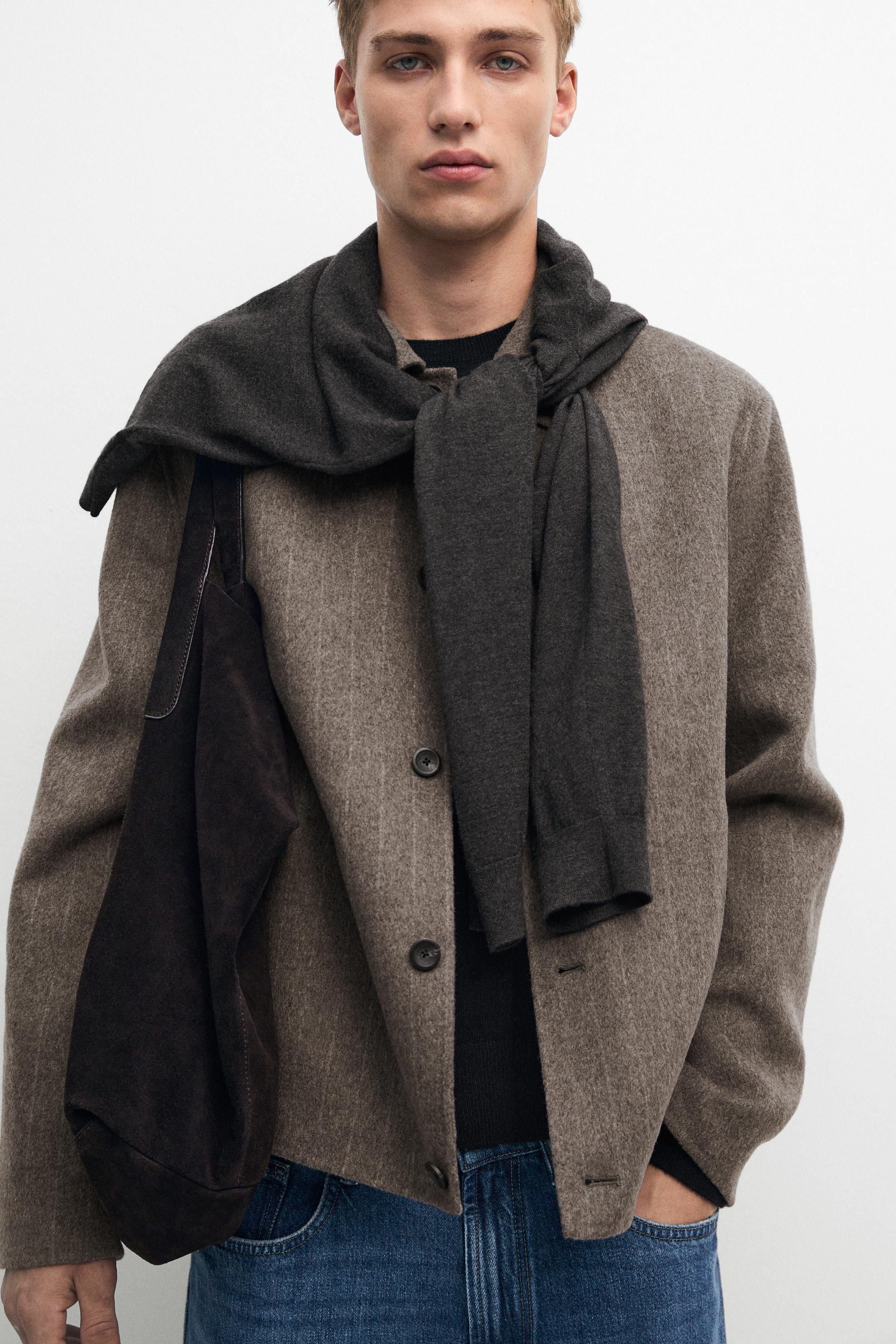 Striped double wool blend jacket — MINK
