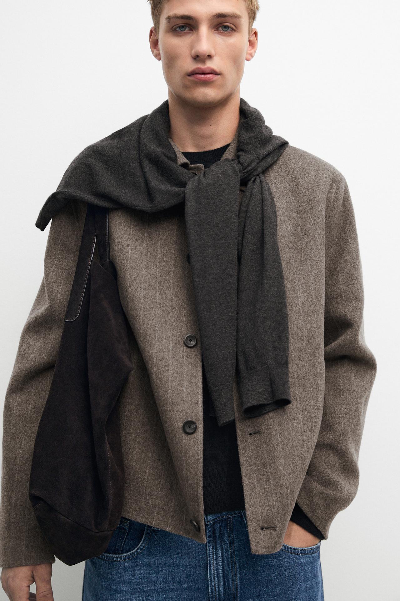 Striped double wool blend jacket — MINK