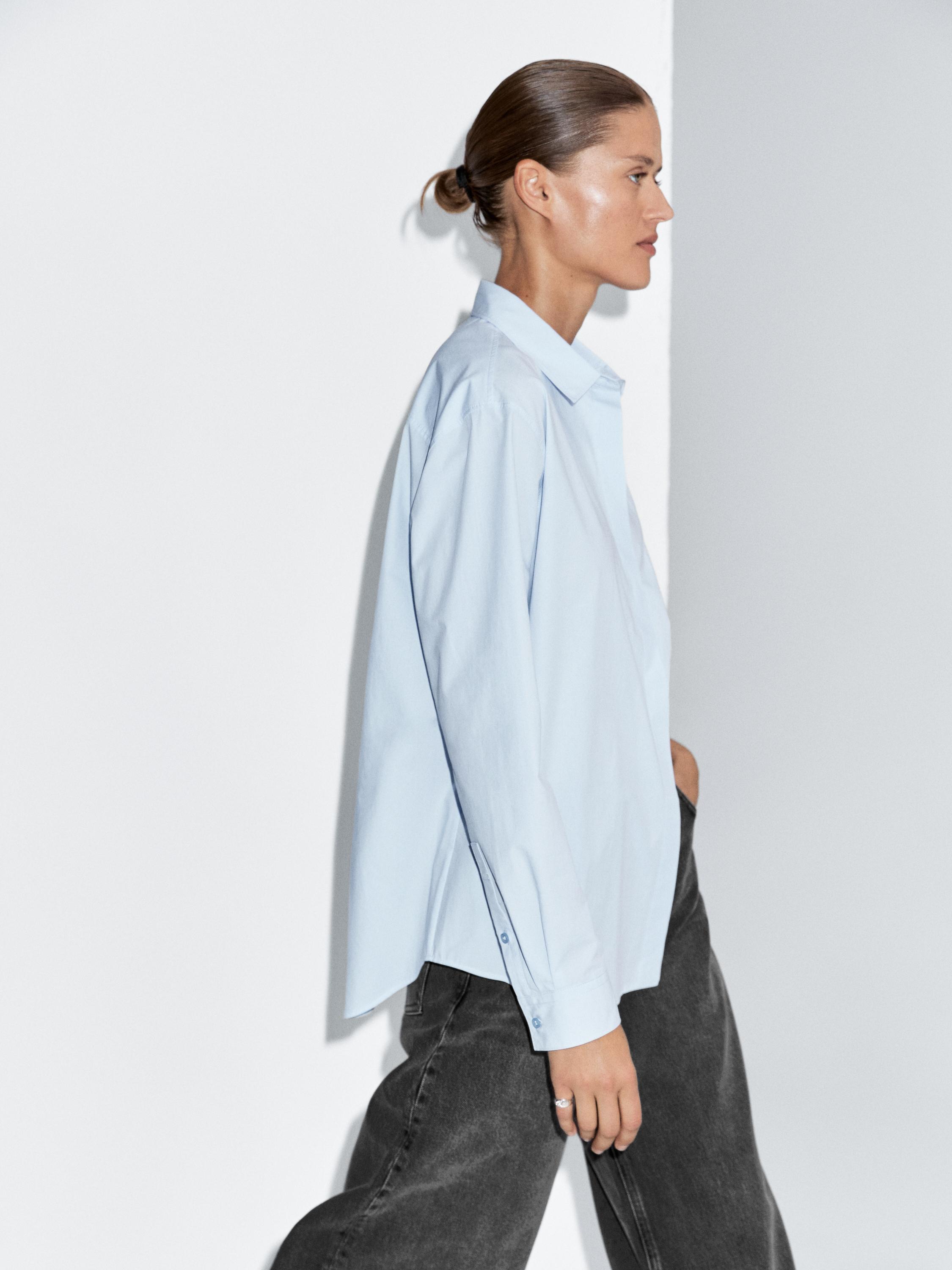 Poplin shirt with hidden buttons — SKY BLUE