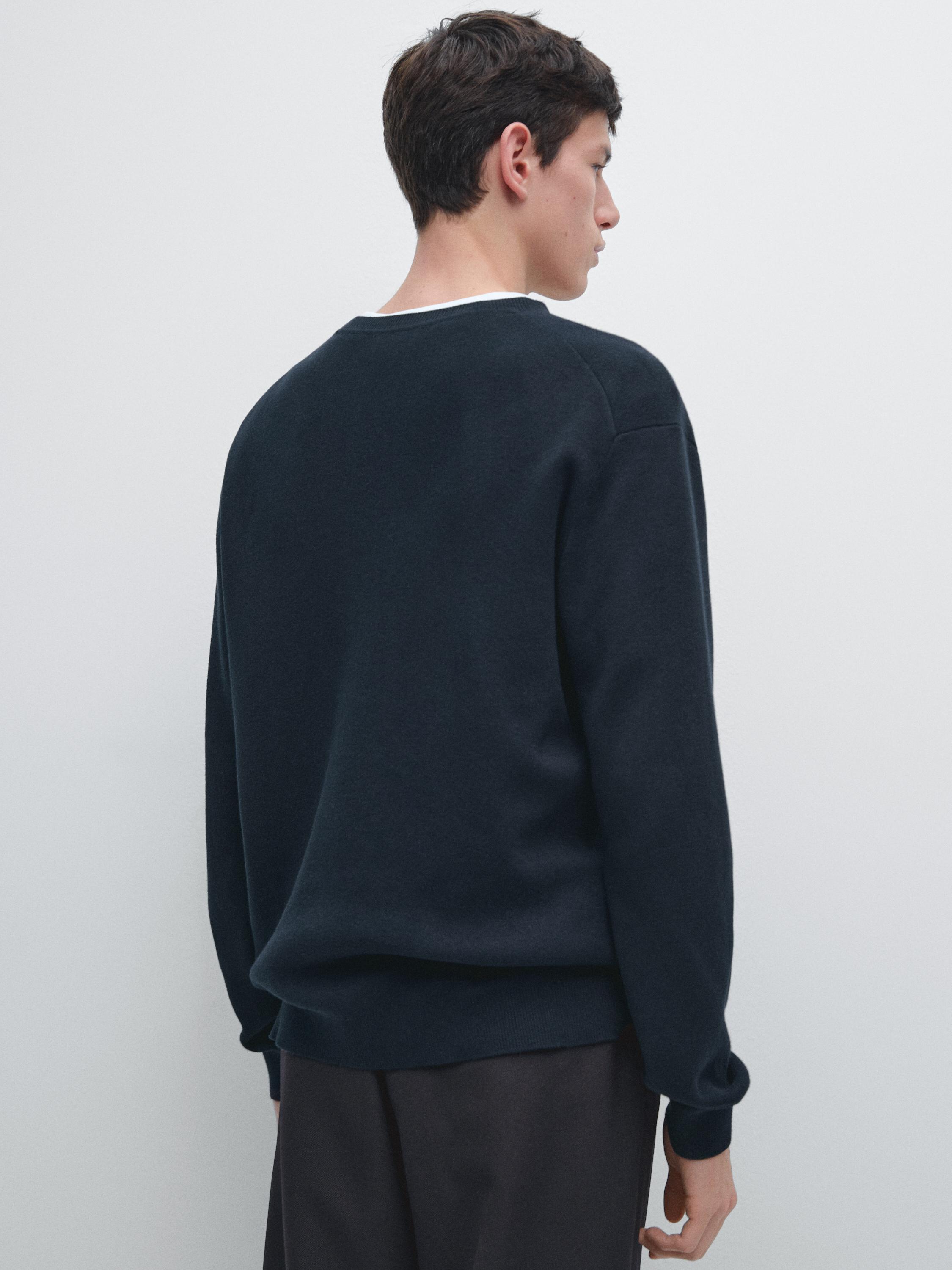 Knit 100% cotton crew neck sweater — NAVY BLUE