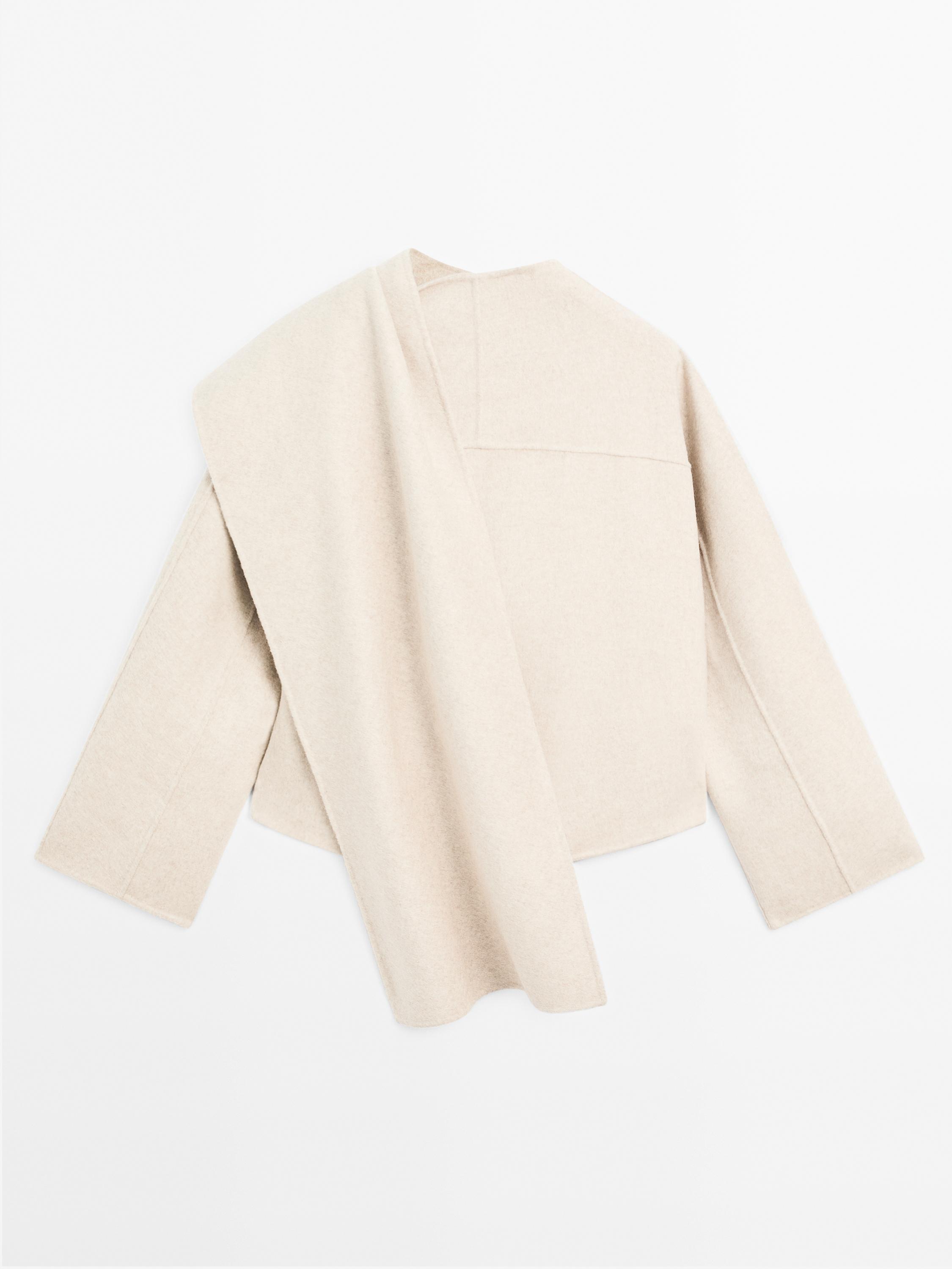 ★ Massimo Dutti★ Scarf Detail Short Muffler Coat 06430980 Short coat with scarf detail · Natural Grey · Coats And