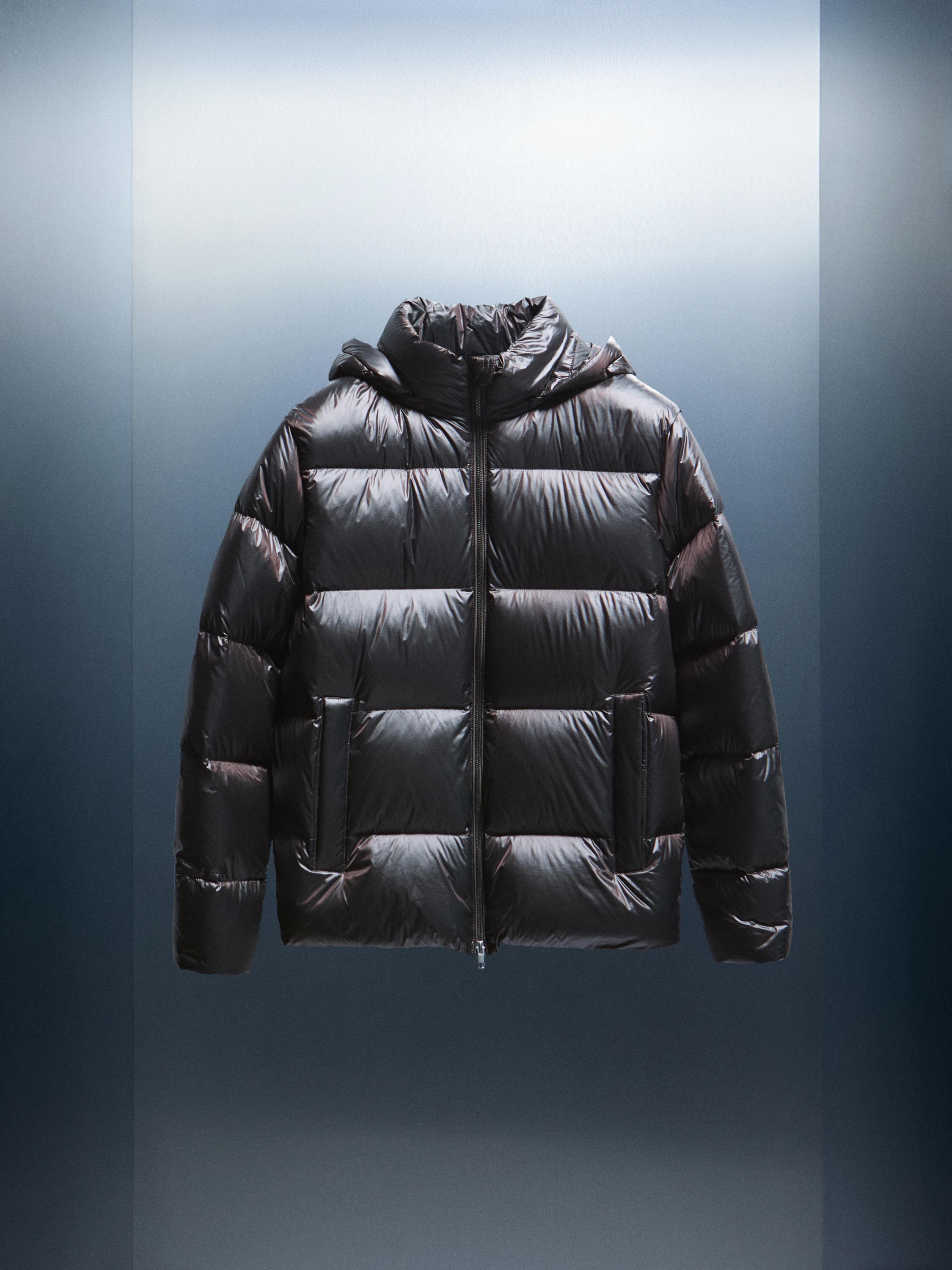 Water-repellent satin puffer jacket