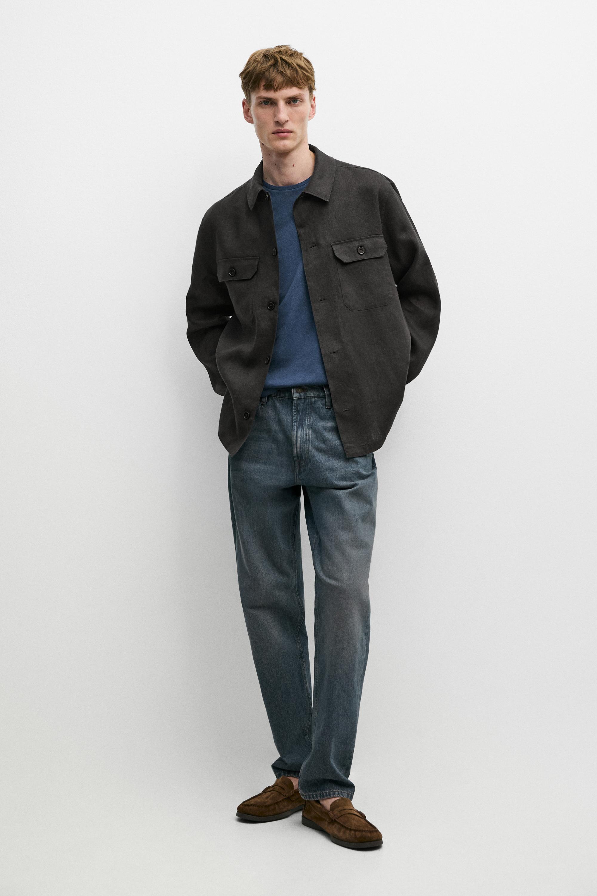 Total look linen overshirt with pockets — PETROL BLUE