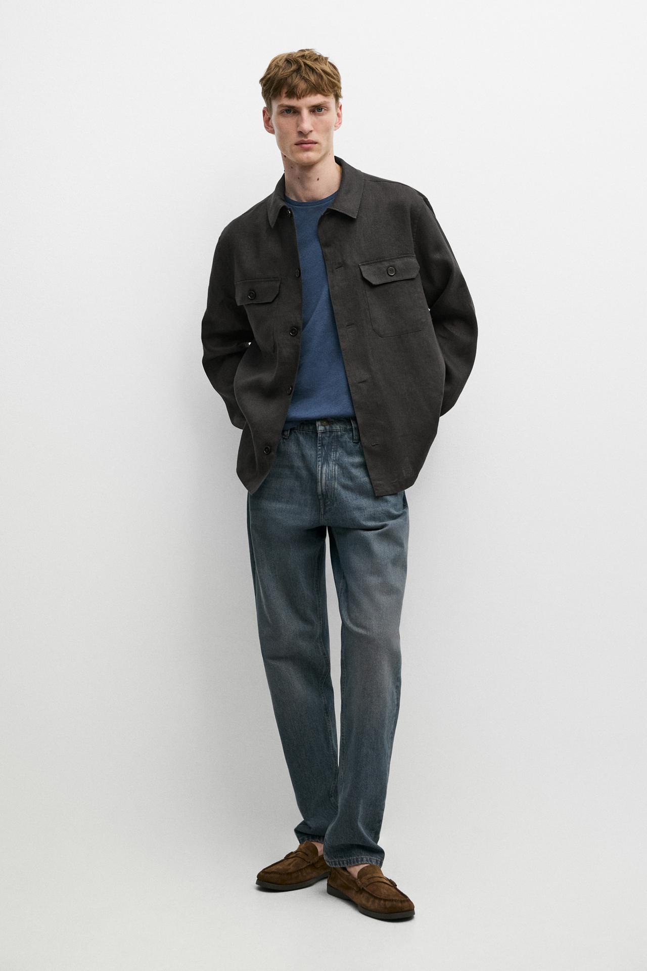 Total look linen overshirt with pockets — PETROL BLUE