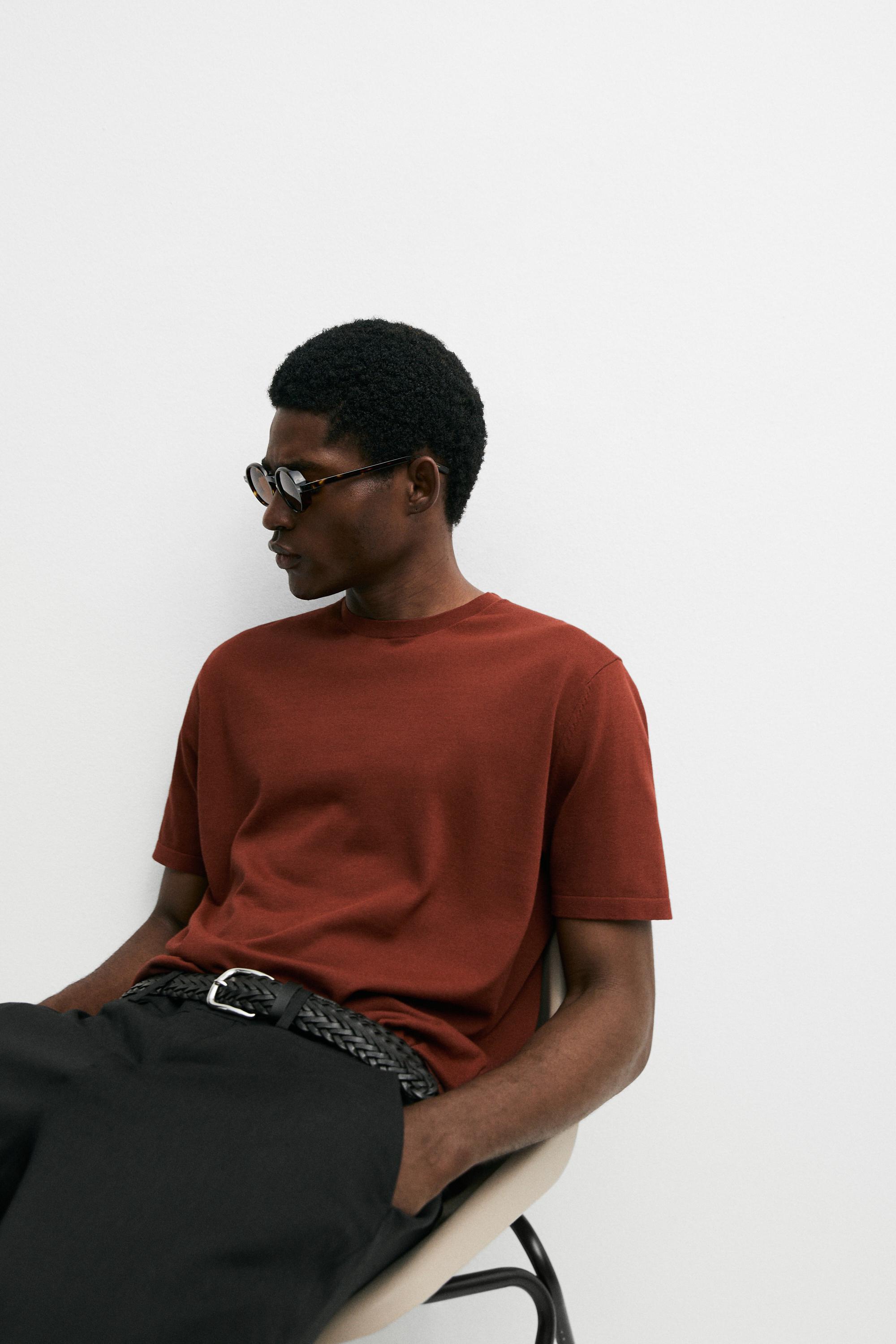 100% cotton short sleeve knit sweater — COPPER