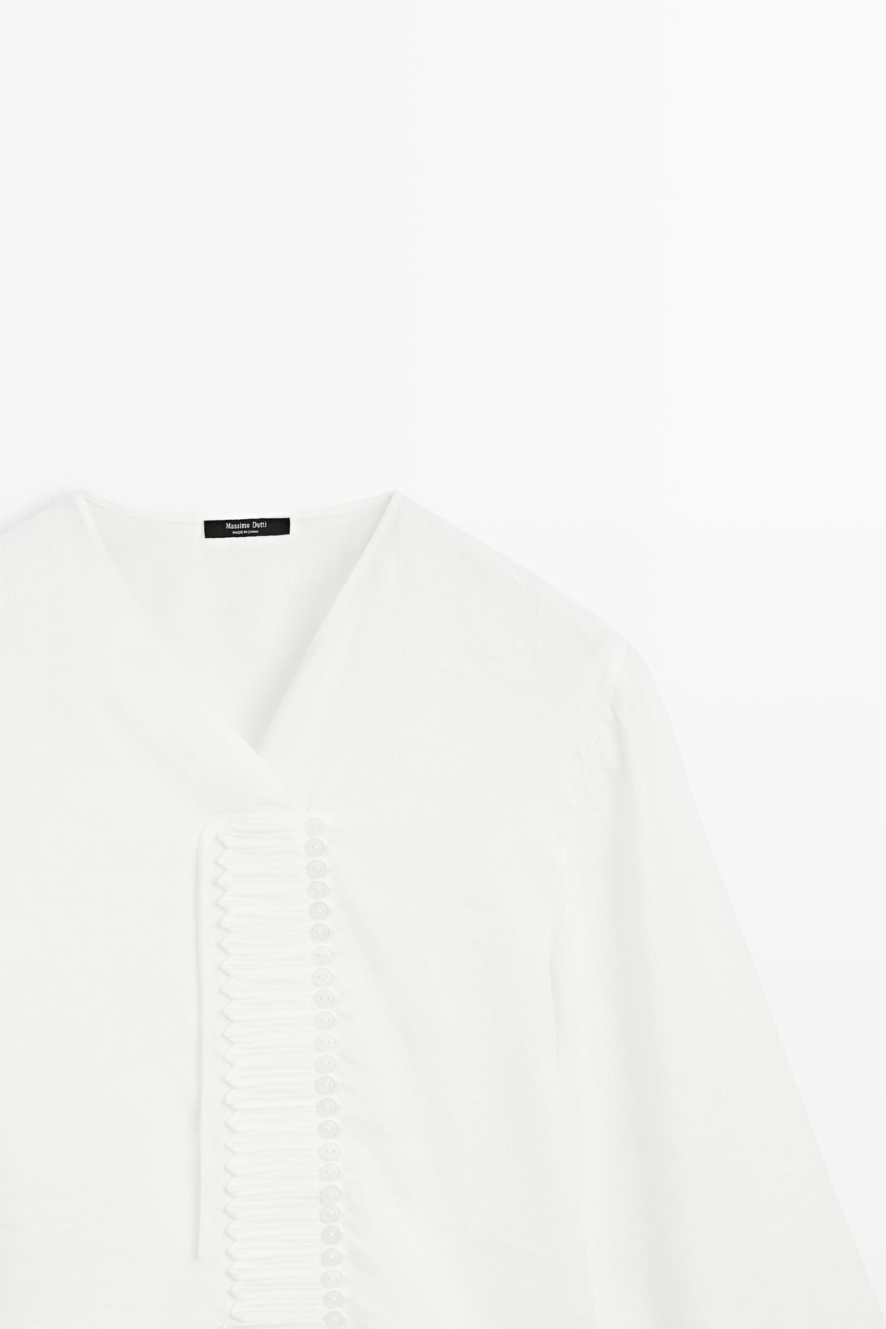 Flowing linen blend blouse with button detail — WHITE