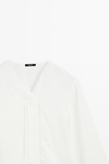 Flowing linen blend blouse with button detail — WHITE 4