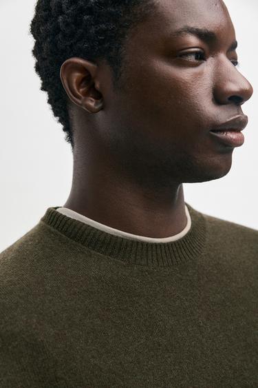 Wool blend round neck knit sweater — GREEN 8