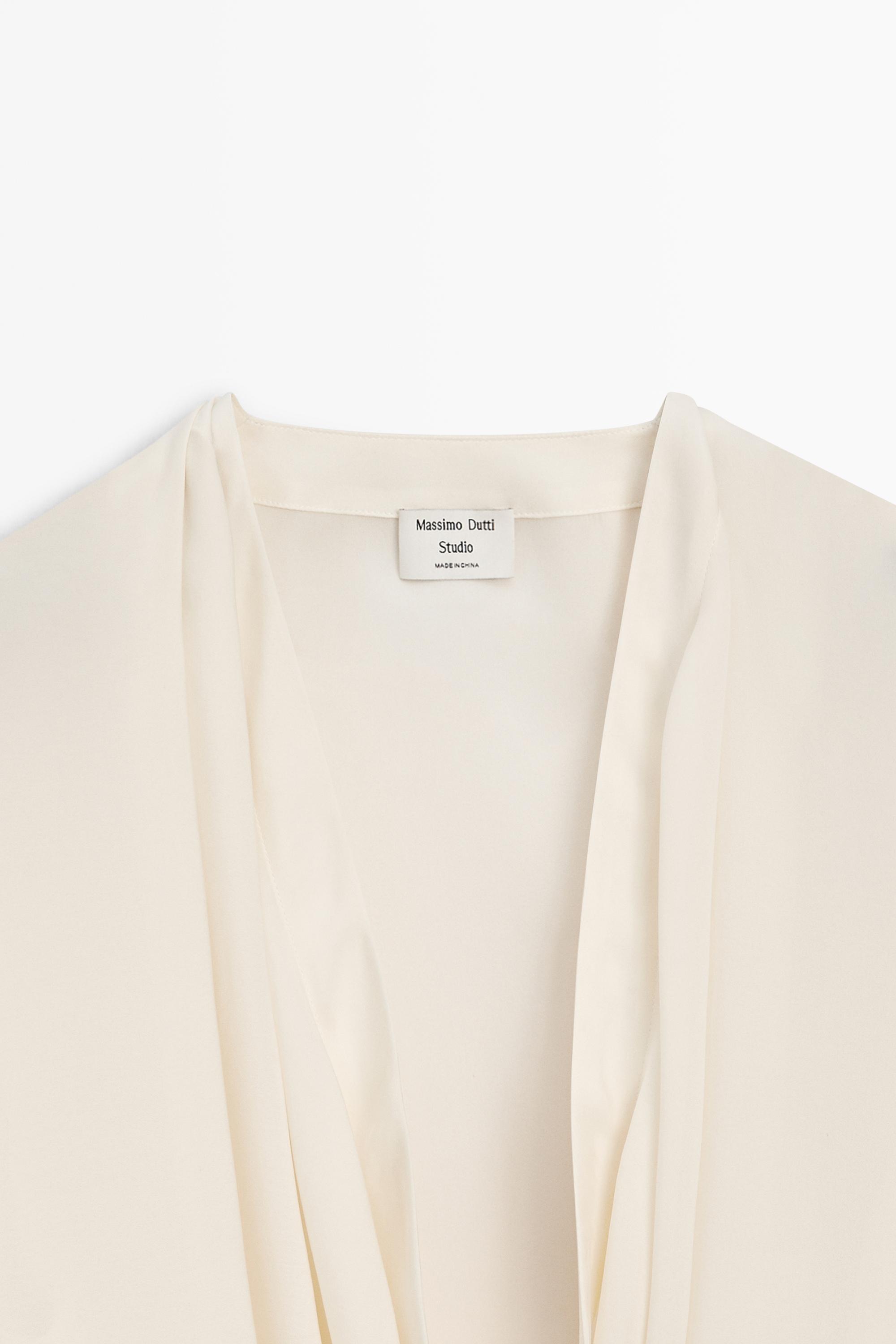 Flowing silk blouse with cowl neckline - STUDIO — CREAM